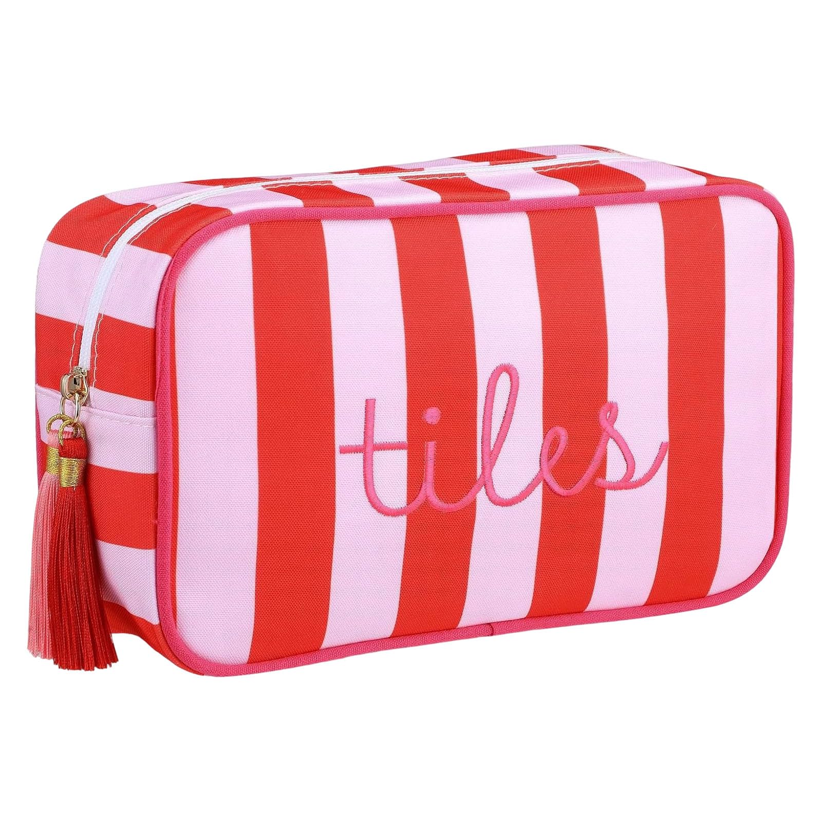 Zeiwohndc Red And White Striped Toiletry Bag With Tassels For Travel And Home Storage Use Large Capacity Cosmetic Bag