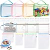 12 Pcs Toy Storage (Larger than others Organization Mesh Bags with Drawstring, PVC Waterproof Organizer Bags, Clear Zipper Toy Storage Bags with Handles,Name Tag 10 Memo Cards) for Grocery