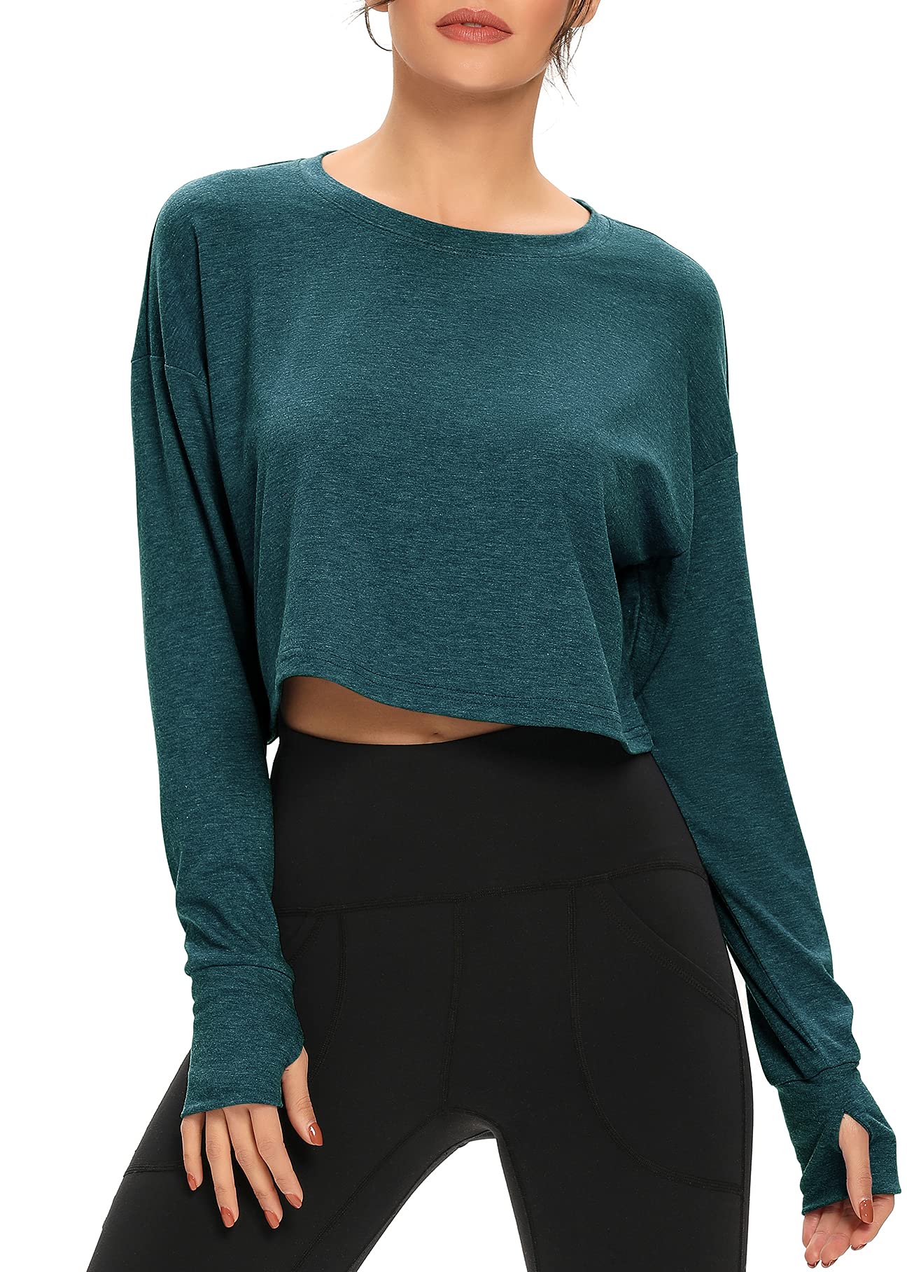 YUWZZLong Sleeve Crop Top for Women Loose Workout Thumb Hole Tops