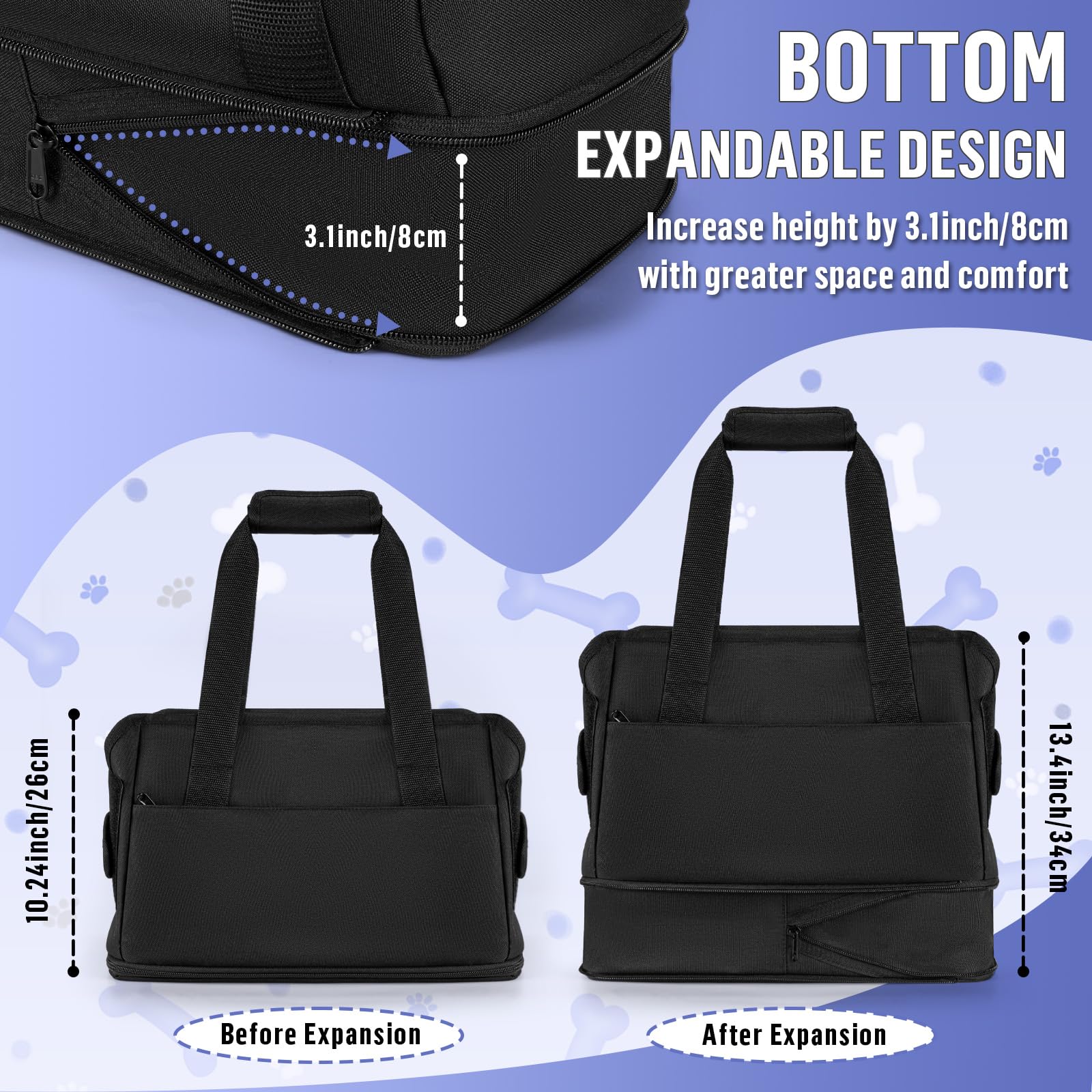 Bolso de Transporte para Perros y Gatos 6kg Plegable - Ajustable en Altura Oxford Impermeable Gran Capacidad para Mascotas Pequeñas 40*26*20CM