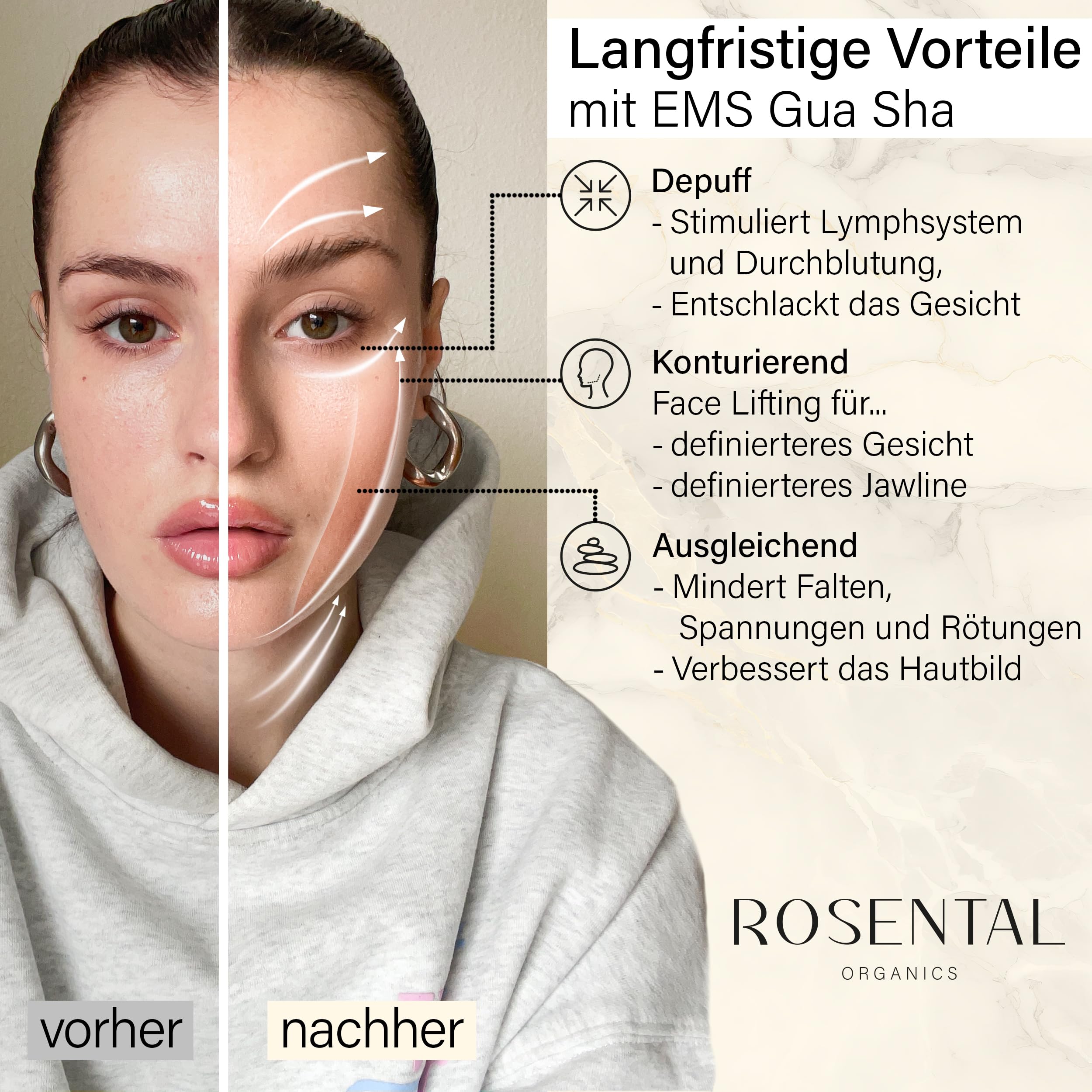 Rosental Organics EMS Gua Sha Urządzenie do Masażu Twarzy - Terapia LED Niebieskim, Zielonym i Czerwonym Światłem - Konturowana, Jędrna i Równomierna Cera - Wszystkie Rodzaje Skóry