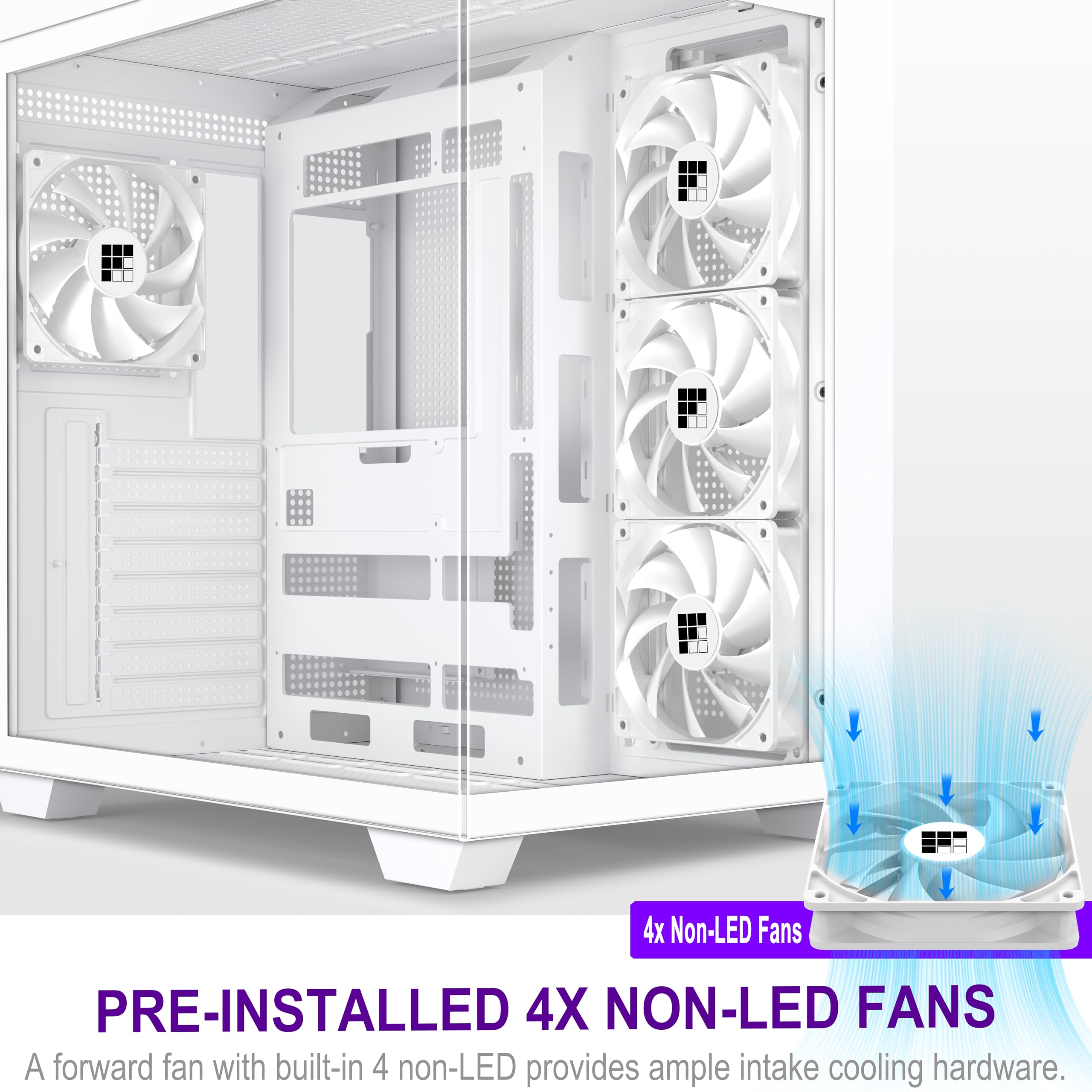 F300 PC Case - Pre-Installed 4 No RGB Fan, ATX Mid-Tower Gaming PC Case, 270° Panoramic Glass with Type-C, FOIFKIN (White)