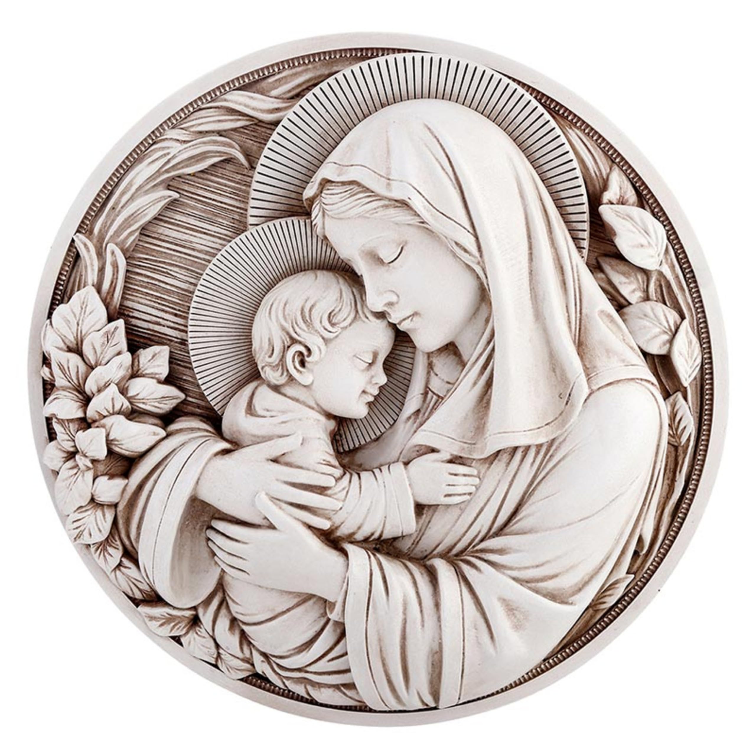Avalon Gallery Christian Garden Décor - Indoor/Outdoor Round Catholic Wall Plaque, 12" Diameter, Maternal Grace