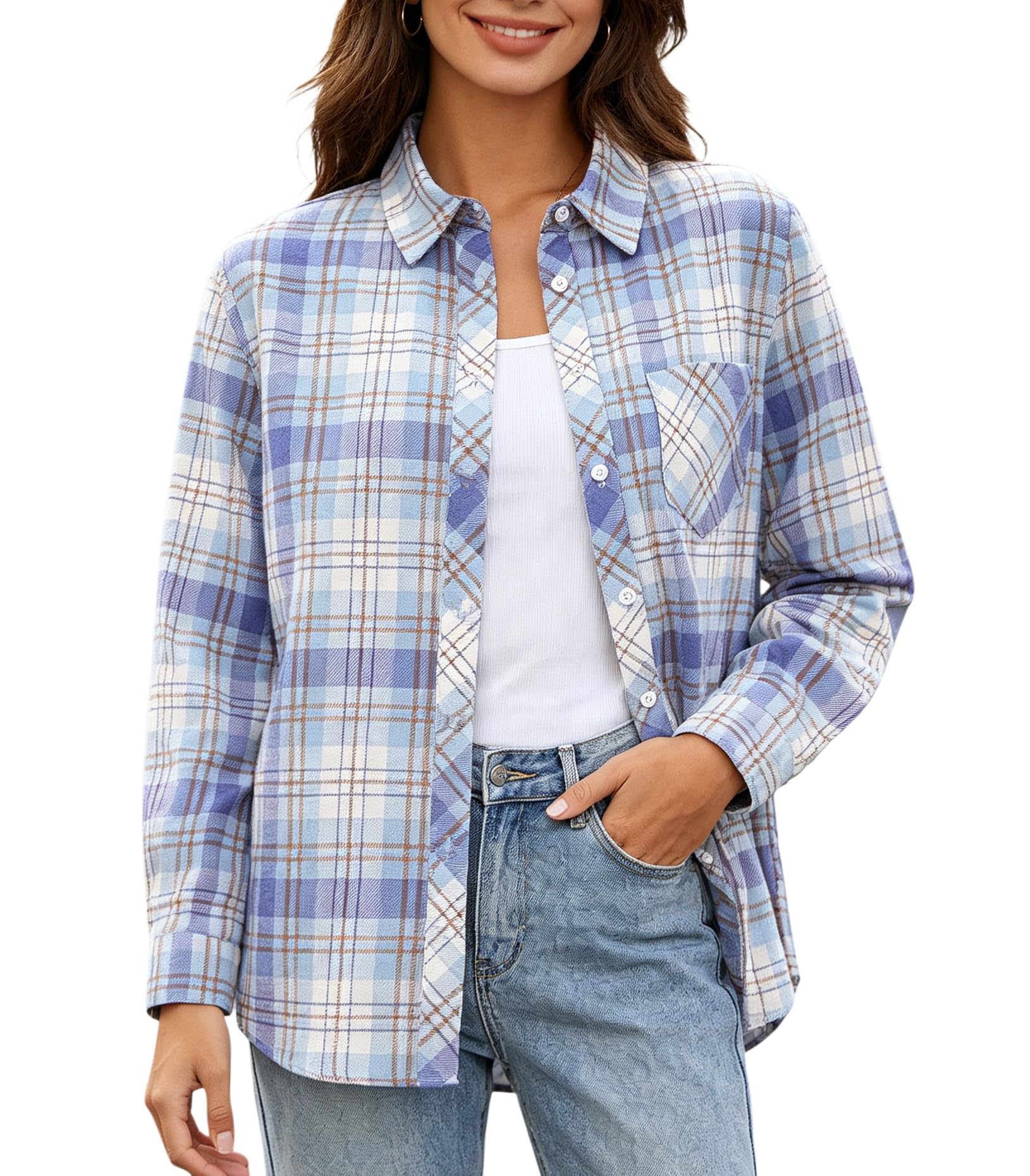 SANGTREE Womens and Girls Long Sleeve Flannel Shirt Plaid Button Down Shirt