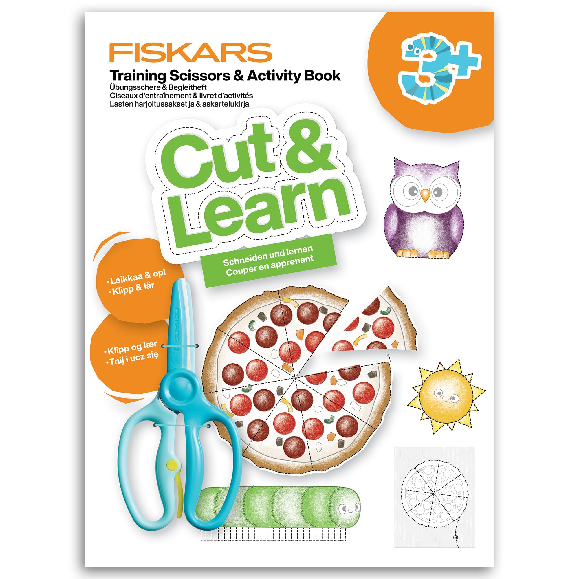 Fiskars practice scissors and craft book with tips & tricks, From 3 years, For right and left-handed use, Plastic/metal, Blue, 1077663