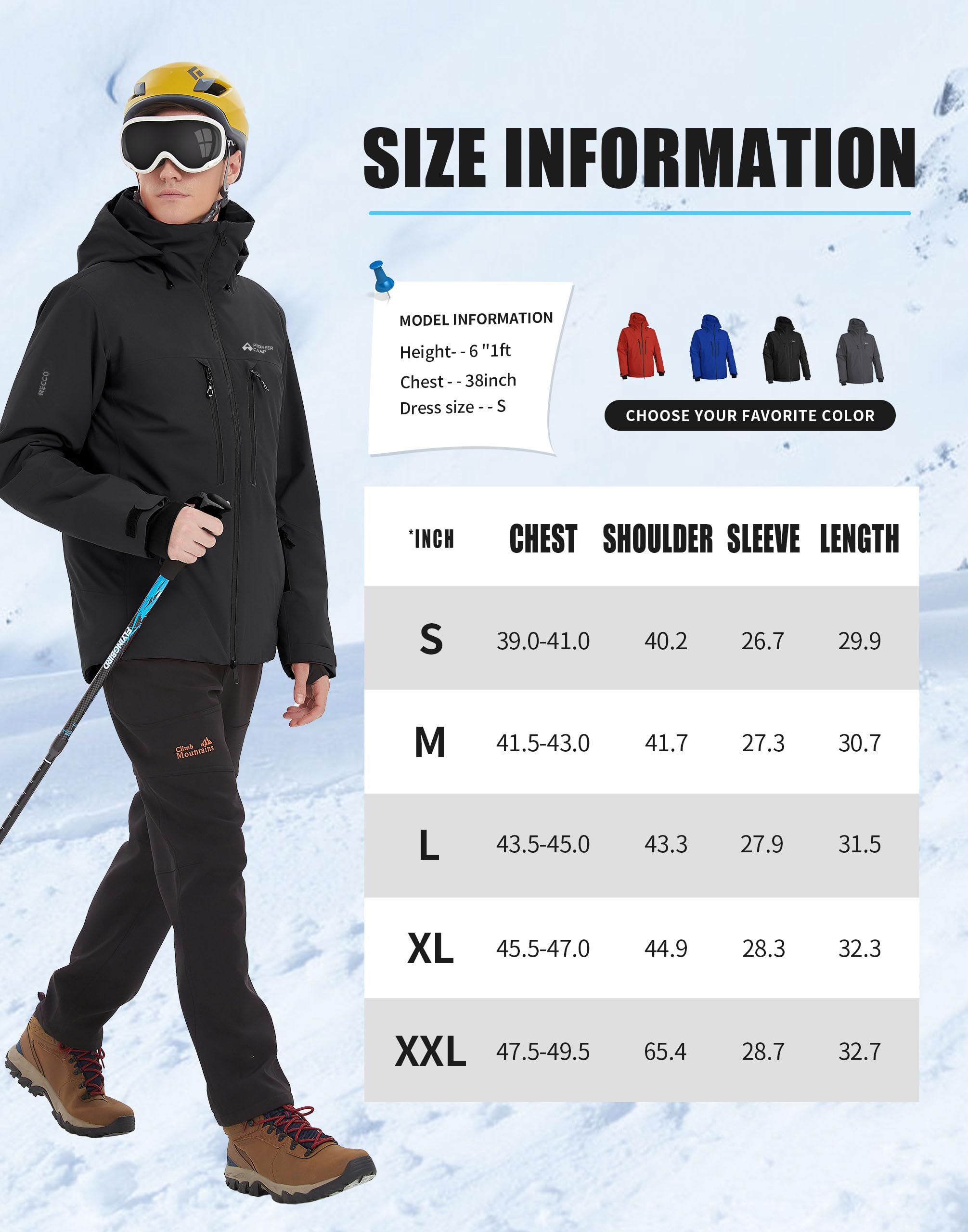Pioneer Camp Herren Skijacke mit RECCO® Reflektoren Wasserdicht Winddicht Snowboardjacke Winterjacke