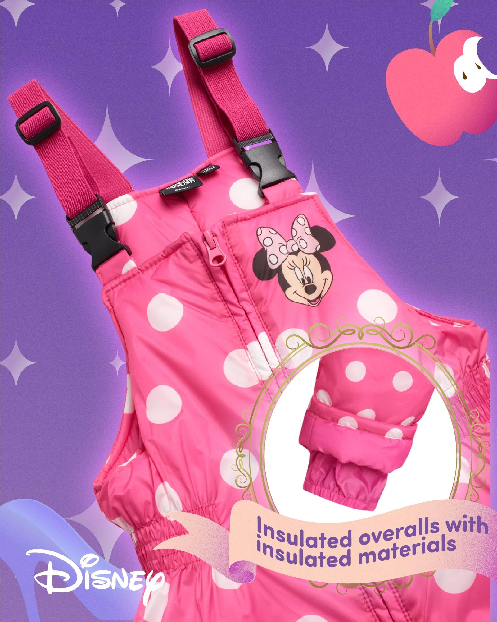 Disney - Juego de traje de nieve para niñas, Minnie Mouse, Lilo & Stich, 2 piezas, chamarra de esquí y pantalones de babero de nieve para niños pequeños (2T-7)
