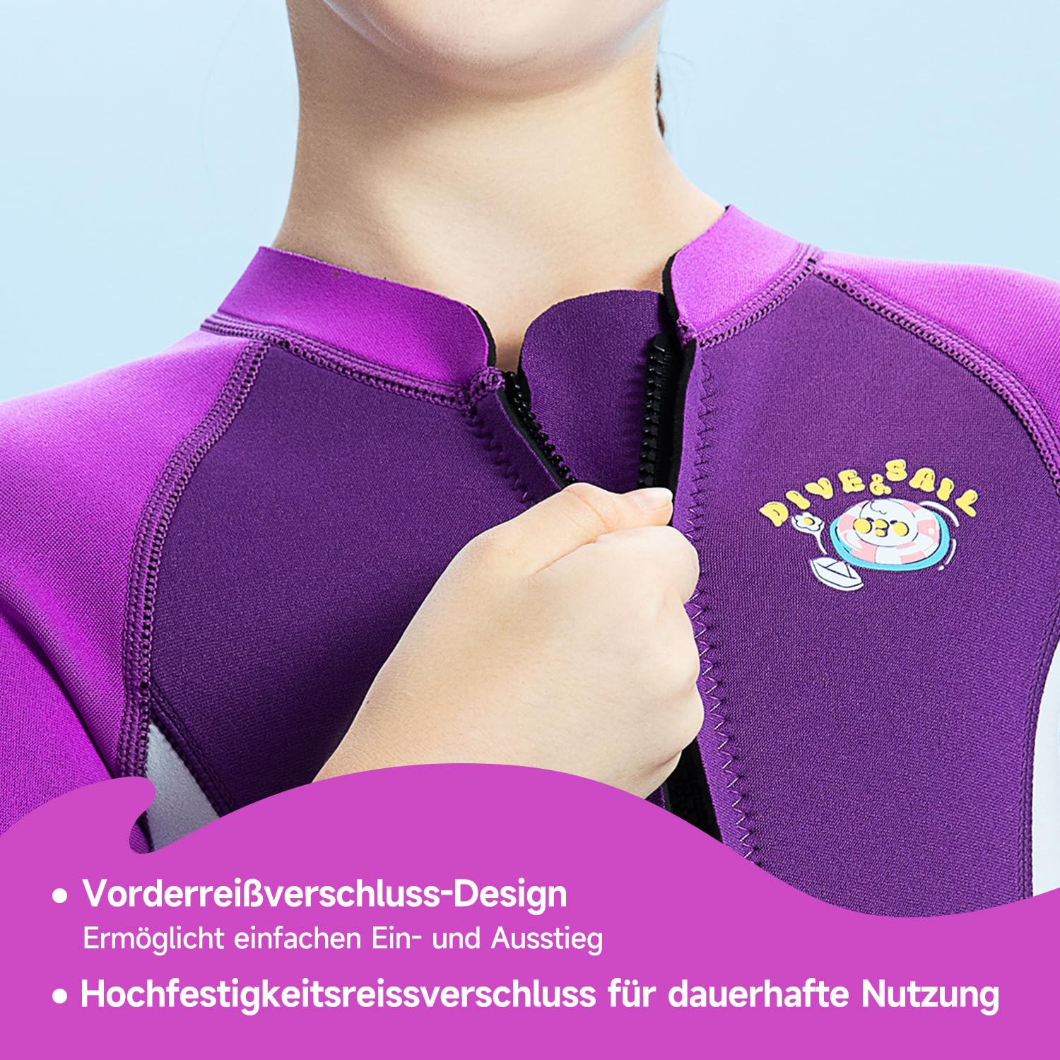 Kinder Neopren Shorty 2,5 mm mit Frontverschluss, UV‑Schutz 50+ wärmender Nassanzug für Jungen und Mädchen zum Baden Planschen Schnorcheln Surfen am See, Meer und Strand