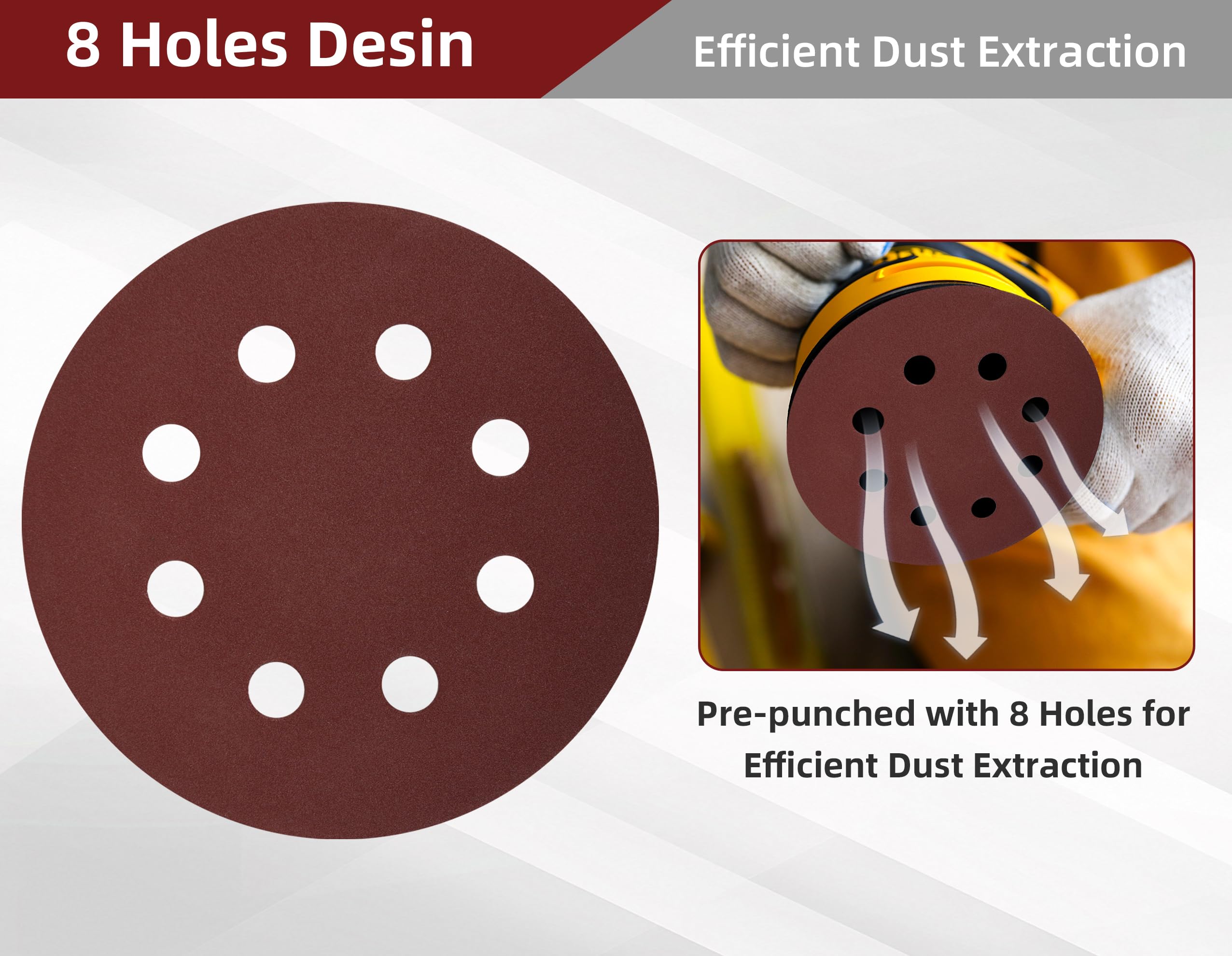 115mm Sanding Discs 80 Grit, 30 Pieces 4.5 Inch Hook and Loop Sandpaper Discs for Orbital Sander (8 Holes) - Image 3