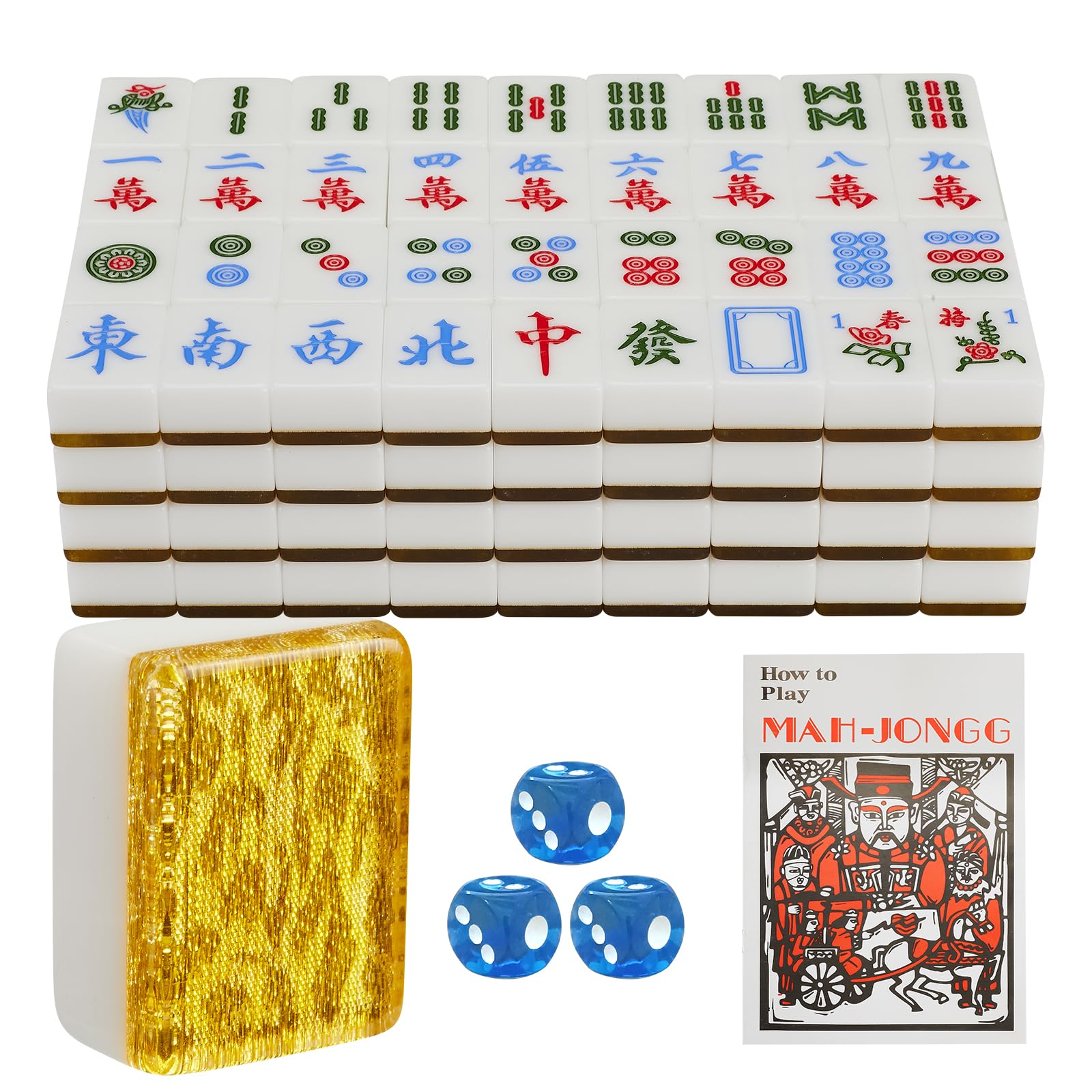 YINIUREN1.6-inch Chinese Mahjong Set 144 Acrylic Large Mahjong Tiles (Golden)