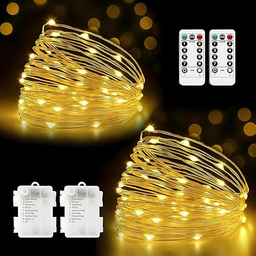 Miniatura 3 de Metaku Guirnalda de luces de 33 pies, 100 luces LED con control remoto y temporizador, luces parpadeantes, alimentadas por USB, iluminación navideña
