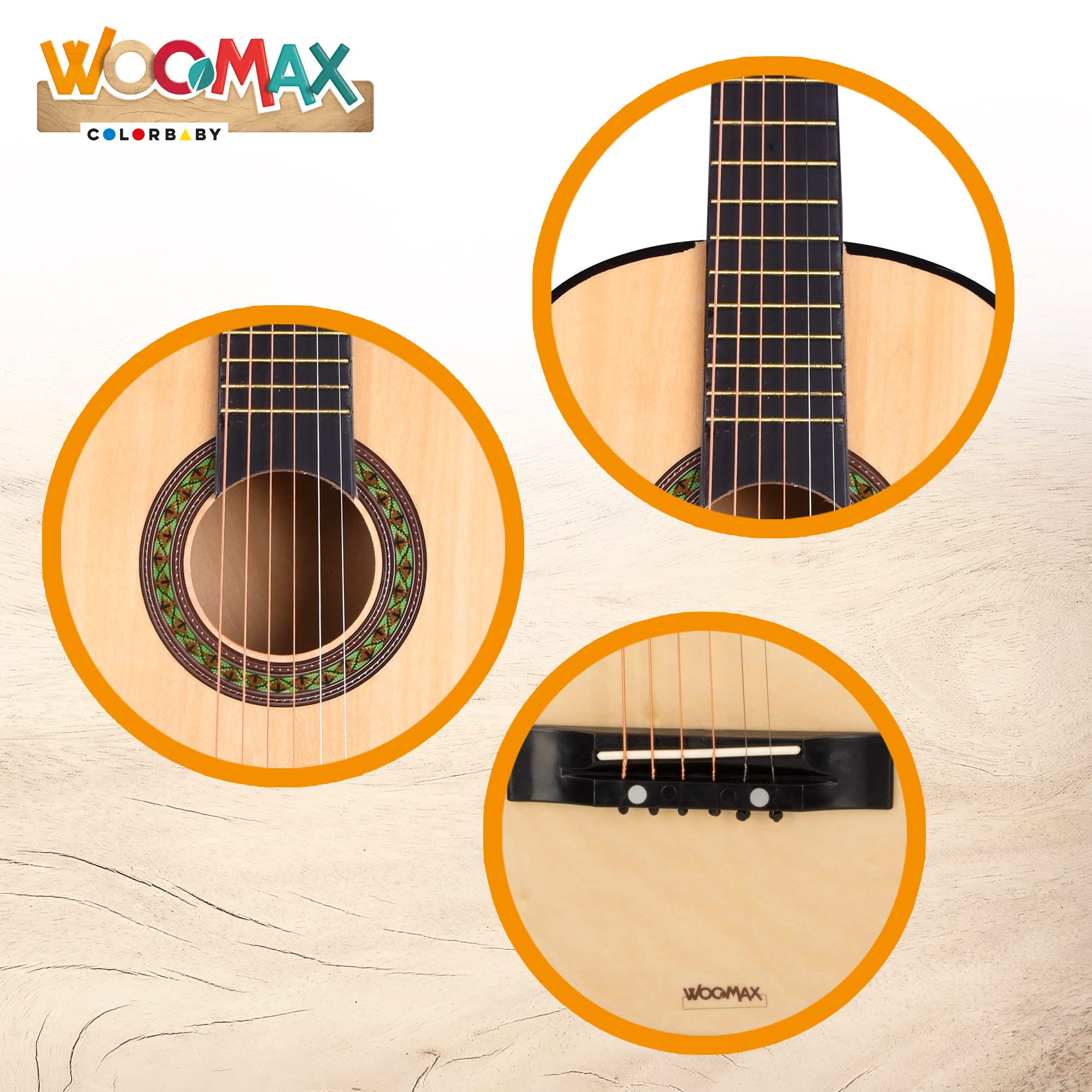 WOOMAX - Guitarra española de madera de juguete, para niños + 4 años, juguetes musicales (49367)