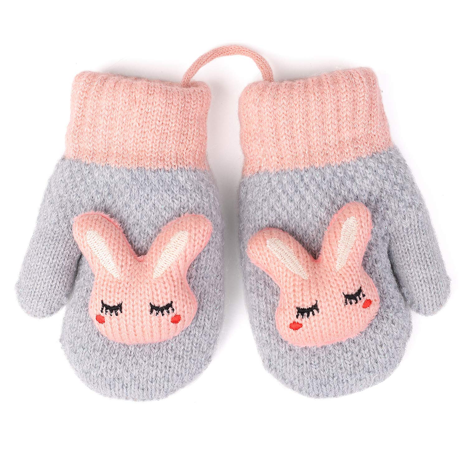 2 pares de mitones para niños pequeños para bebés y niñas invierno Sherpa forrado cálido punto mitones dibujos animados niños guantes (1-3 años) - rosa - Medium