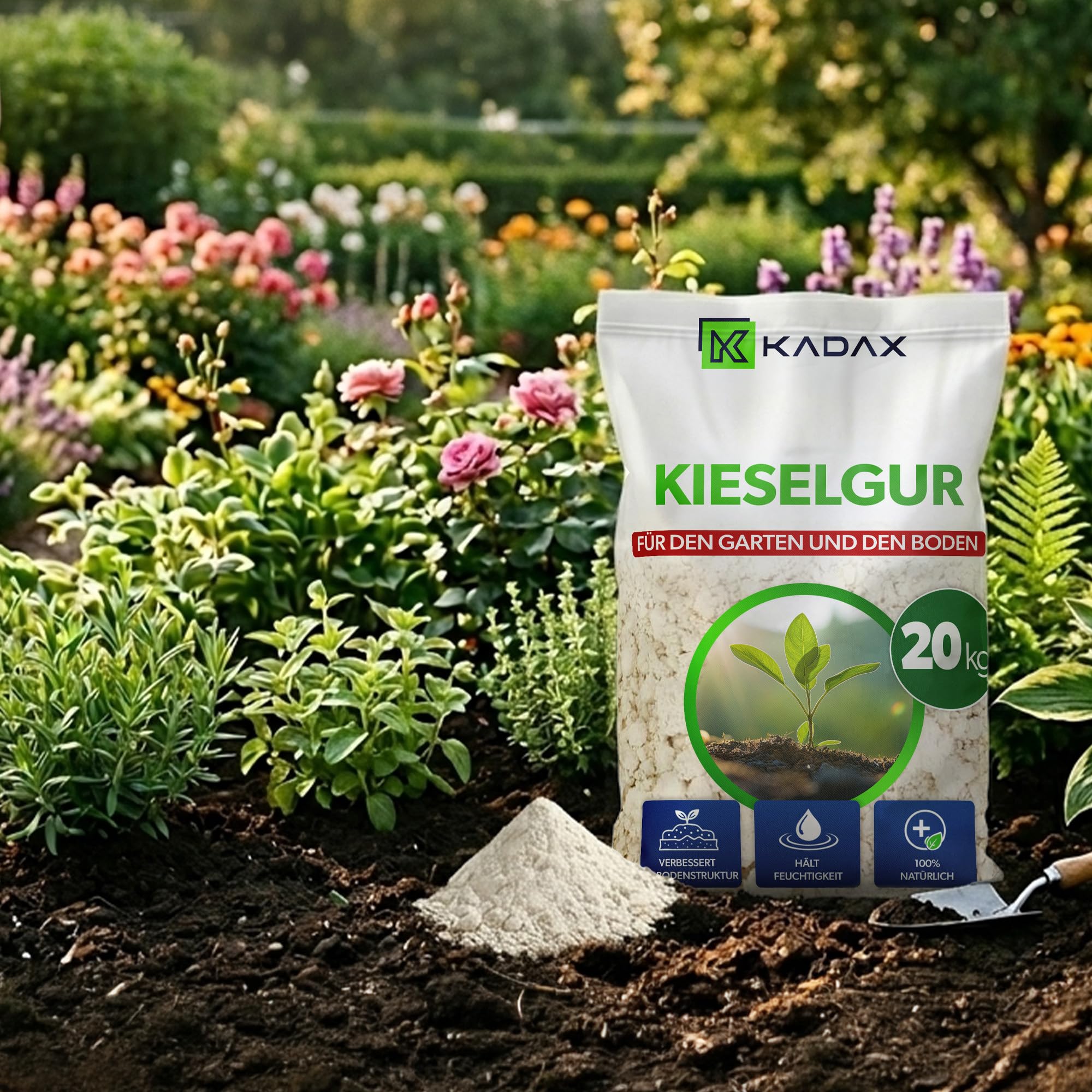 KADAX Tierra de Diatomeas 20 kg para Jardín, Polvo Fino Natural, Activador de Suelo para Tierras Sanas, Crecimiento de Plantas & Protección Natural contra Plagas