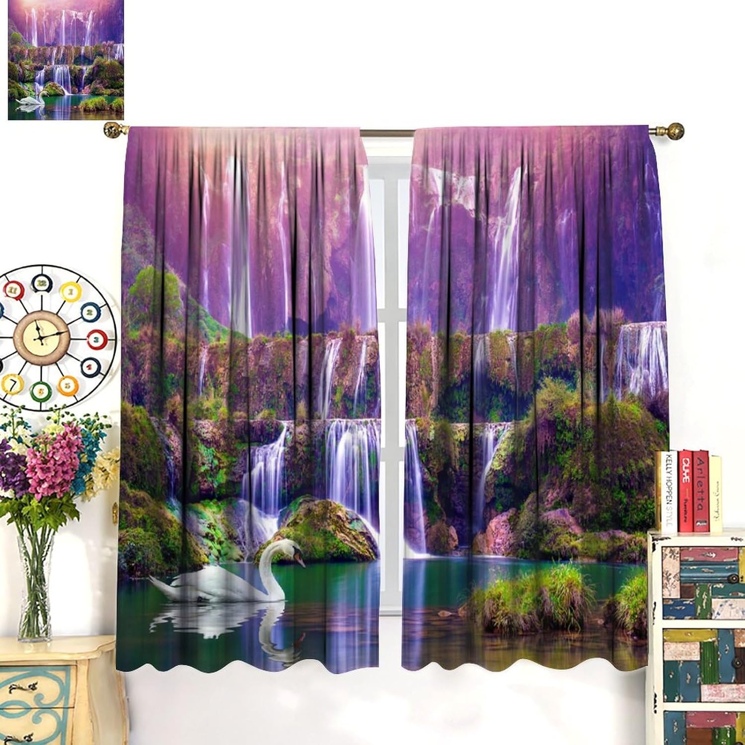 Waterfall Forest Blackout Curtains for Bedroom,Fantasy Nature Pristine Maple Leaf Forest River Waterfall Landscape Window Drapes Print for Boys Girls Living Room 52x84in