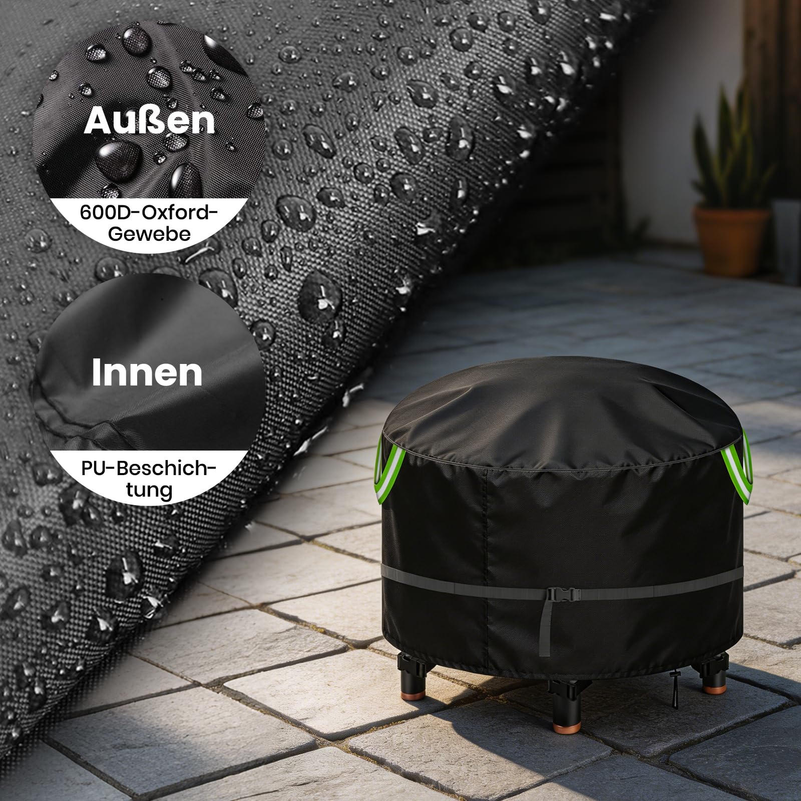 Housse Brasero 90cm Rond, 600D Oxford PU Imperméable avec 2,8 Msangles à Boucle, 3 Boucles Coupe-Vent et 2 Poignées, Housse de Protection pour Brasero, Panier à Feu, Diamètre 91x50cm