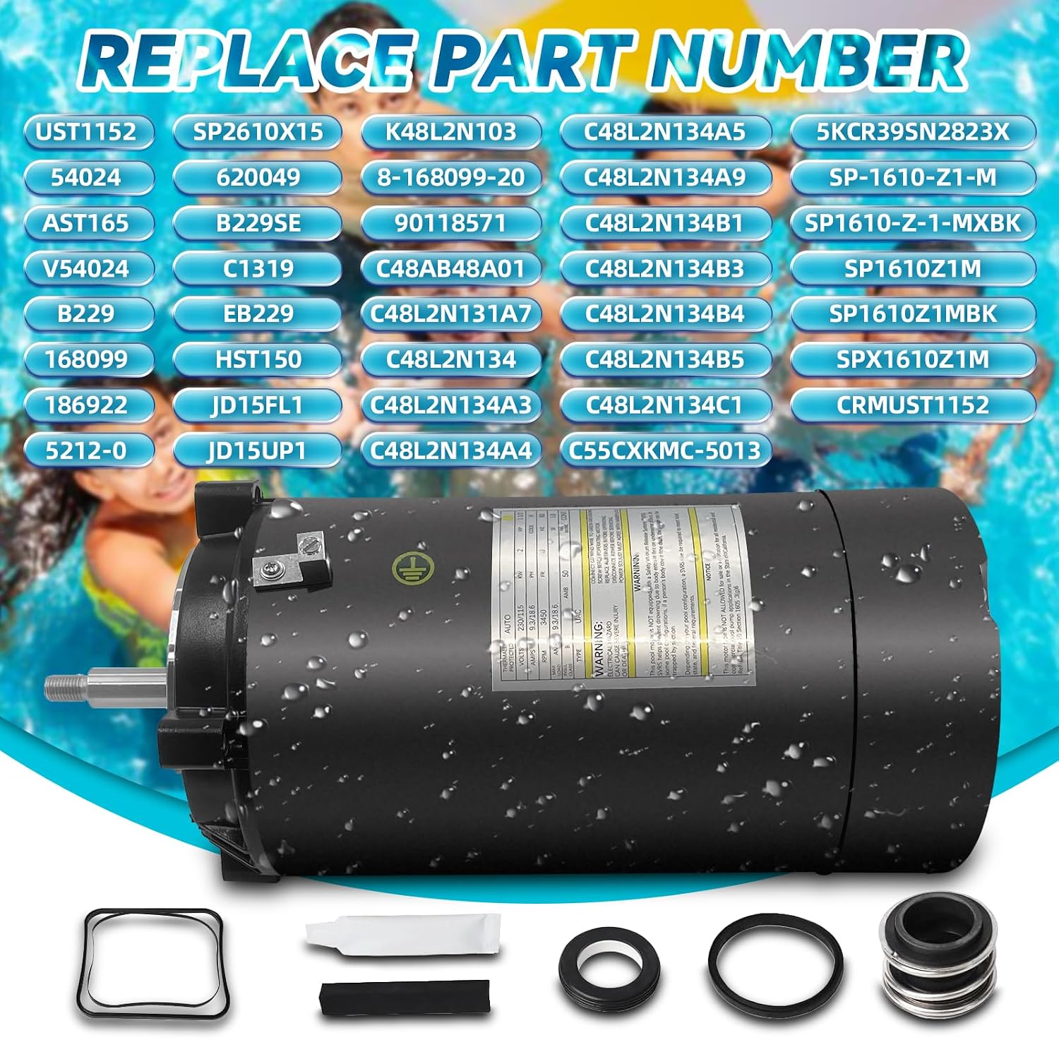ust1152 1.5hp pool pump motor compatible with century/ao smith swimming pool pump motor, up-rated c face 56j frame replacement for hayward/super pump/super ii and jacuzzi magnum pumps, 1.5 hp 115/230v