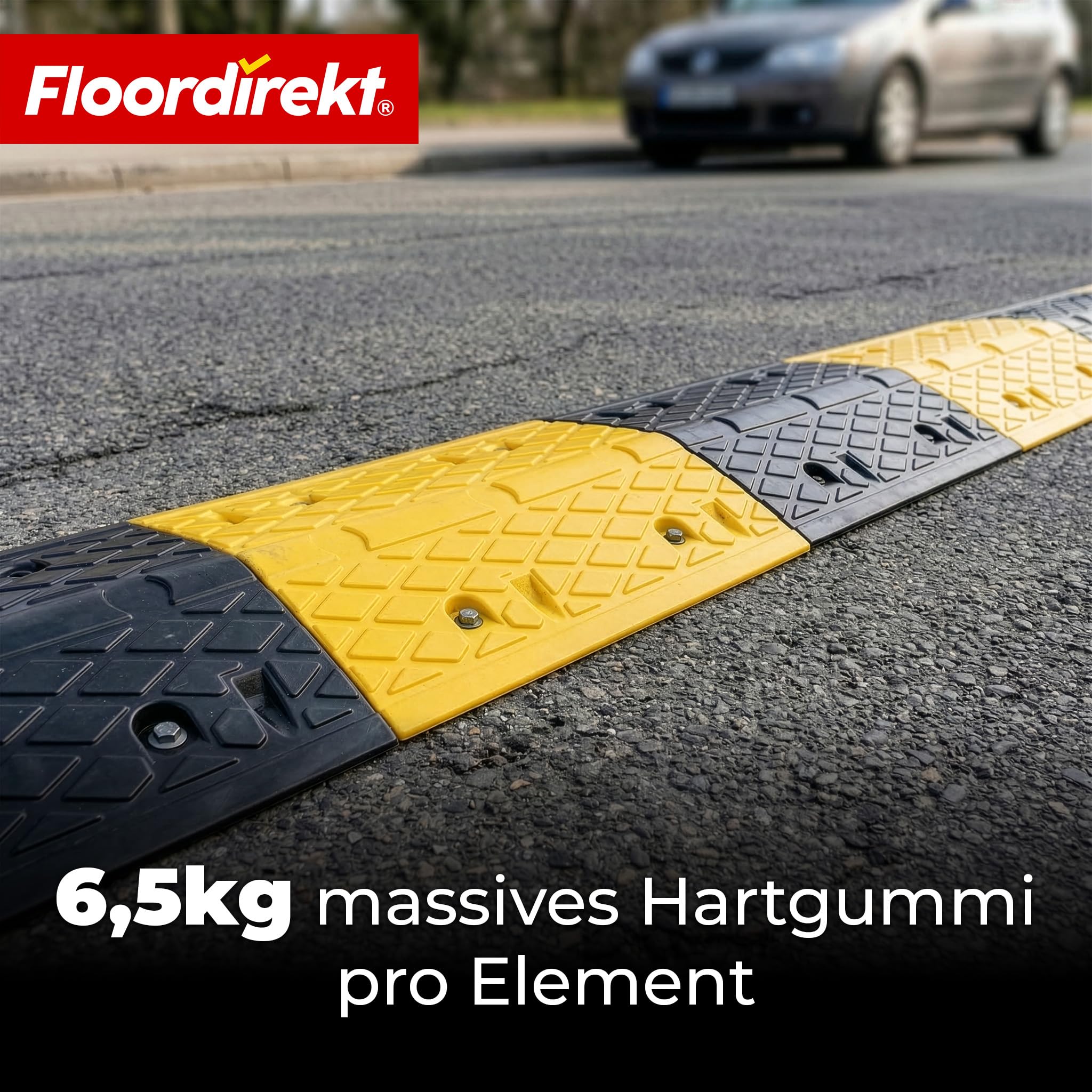 Floordirekt Gummi Bodenschwelle 2-teilig Hochwertige, Fahrbahnschwelle für effektive Geschwindigkeitsbegrenzung, Temposchwelle, (Schwarz-Gelb, 100 x 35 x 5 cm - Vento)