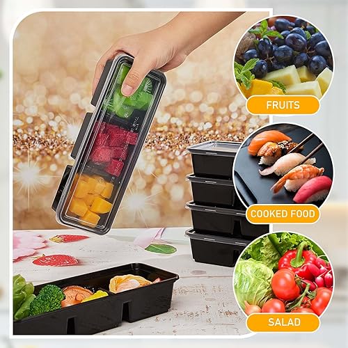 Miniatura 3 de Contenedores pequeños de 17 onzas con 3 compartimentos, cajas Bento de plástico desechables, reutilizables, apilables, cajas de almuerzo de viaje