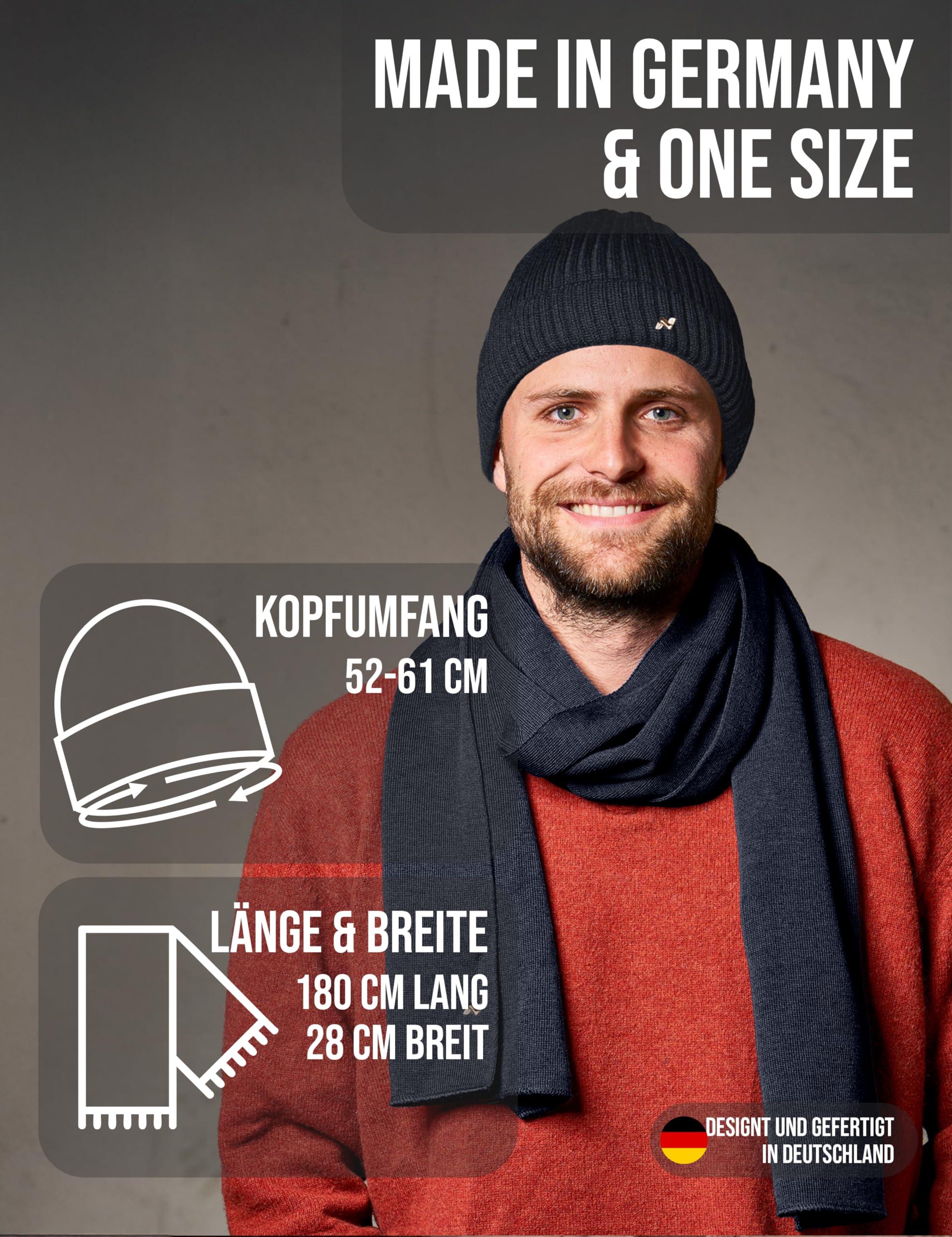 NYTTED® Merino Mütze und Schal Set für Damen & Herren | Made in Germany | 100% Feinste Merinowolle | Kuschelig Weiches & Warmes Set