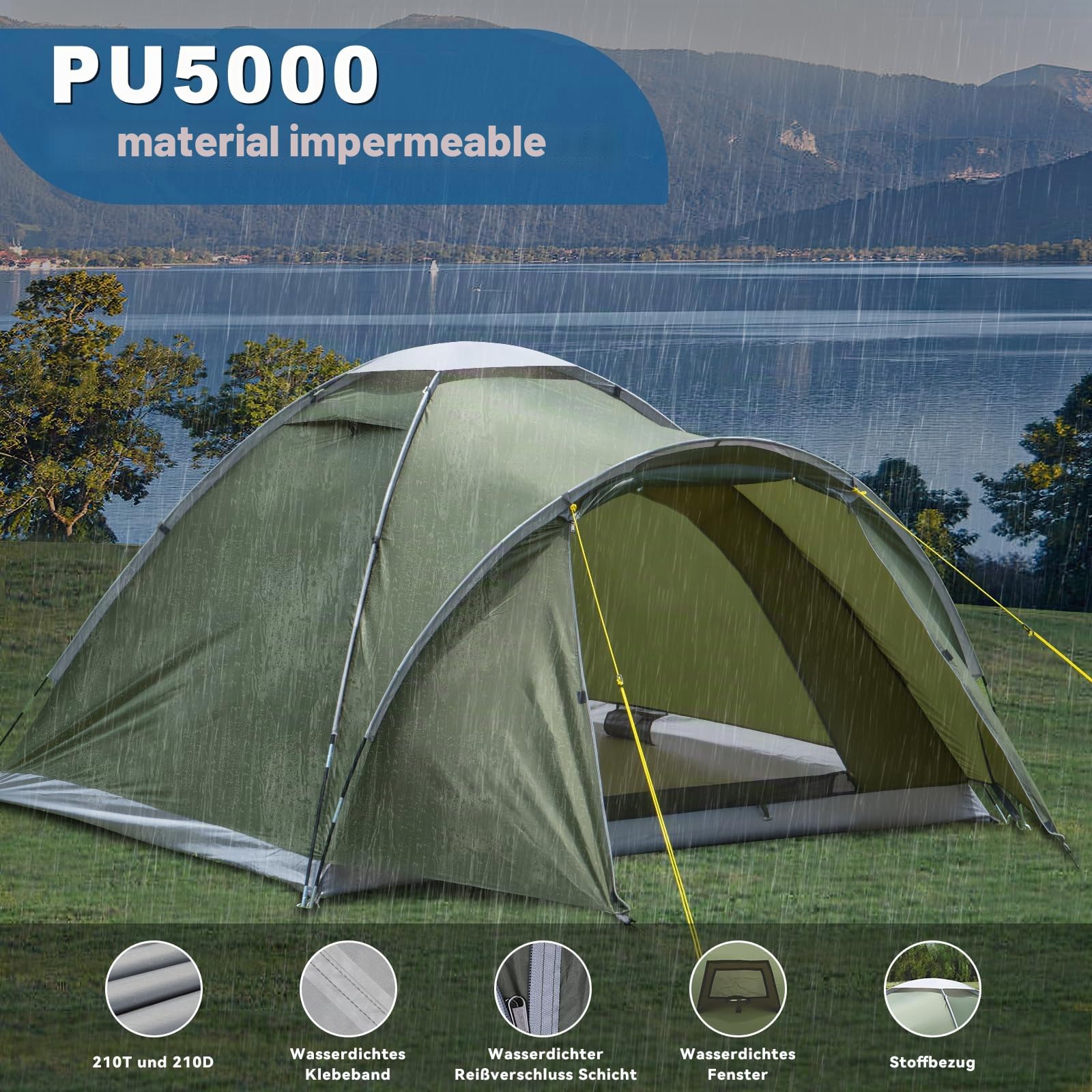 Tienda de Campana con Lobby Tiendas de Mochila Impermeables PU5000 Tienda de Campana Ultra Ligera 3-4 Estaciones para 2-4 Personas Trekking Viaje de Motocicleta Festival