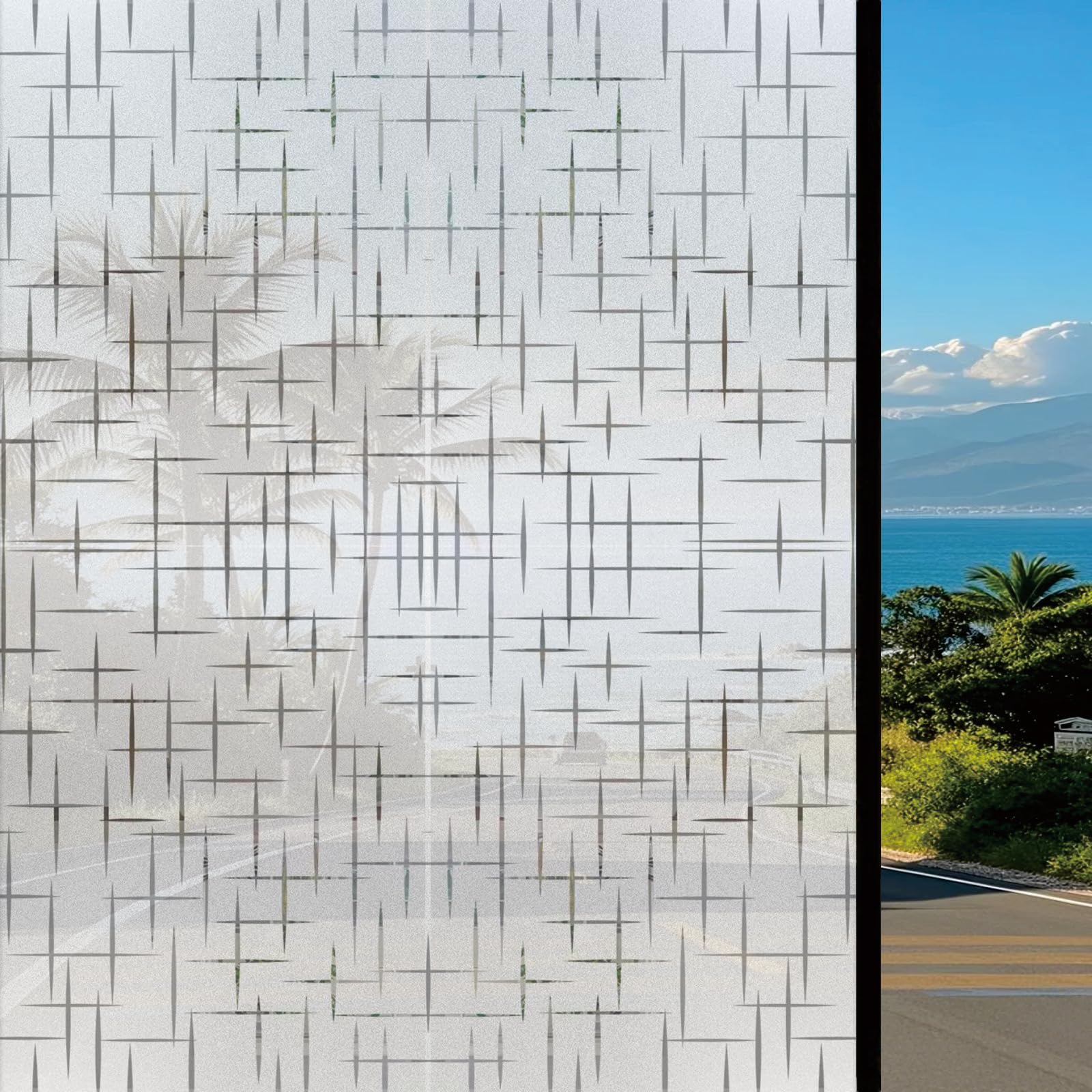 Pellicola Vetri Finestre 60 x 740 cm Senza Colla Static, Controllo Del Calore, Protezione Uv, Protezione Della Privacy, Pellicola Privacy Non Adesiva per Casa, Stella