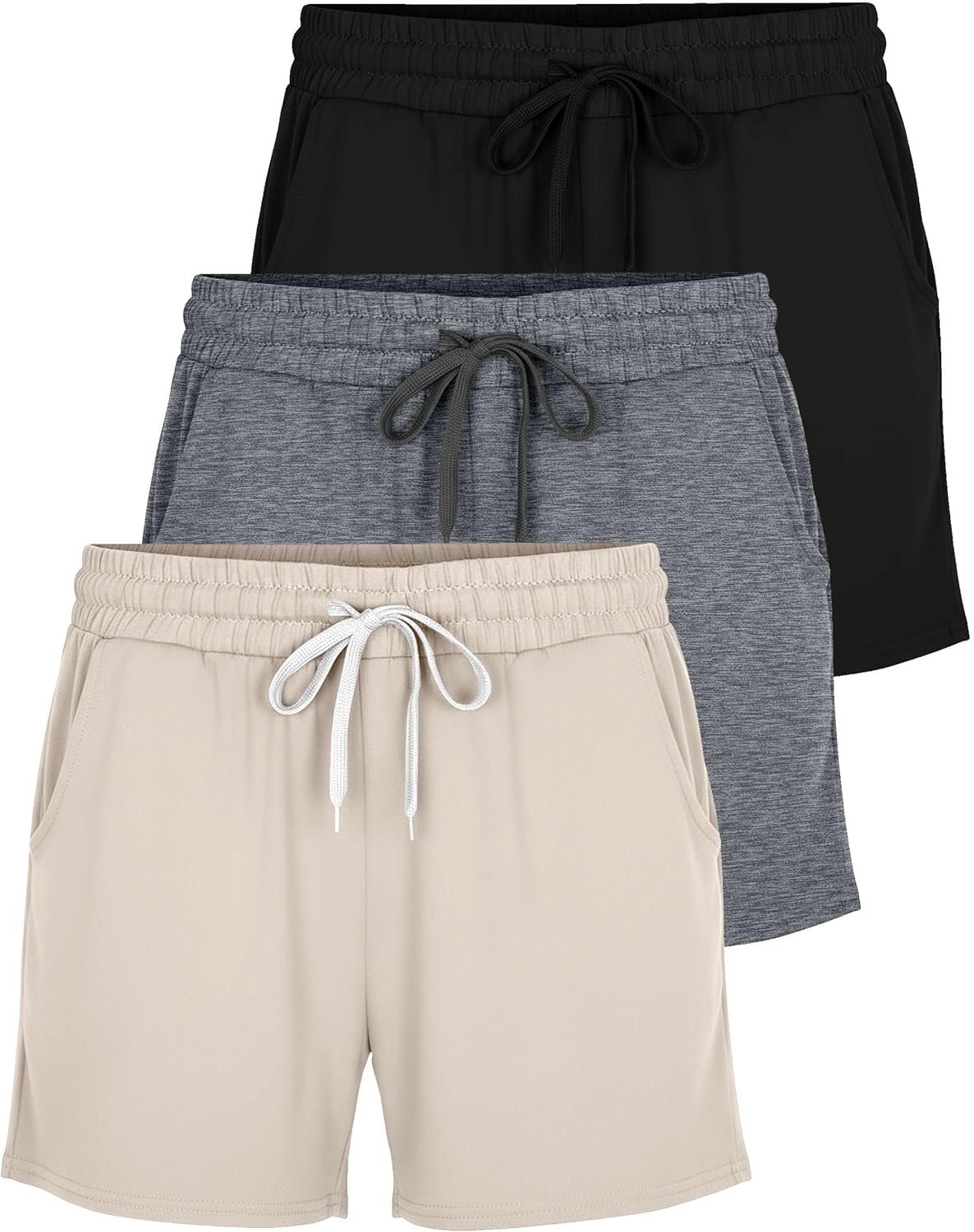 Real Essentials 3 Pack: Womens Ultra-Soft Athletic Lounge Casual Sweat Shorts with Pockets (Available in Plus Size)