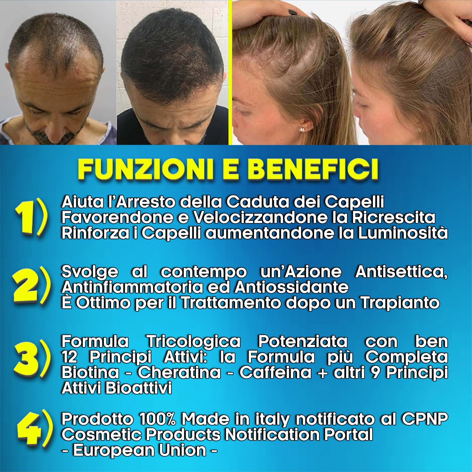 HAIR REBIRTH STRONG * Shampoo 250 ml * Il Miglior Shampoo Anticaduta e Ricrescita * Formula Tricologica con Cheratina Caffeina e Biotina * Made in Italy 100% * Rinascita dei Capelli * Registrato CPNP