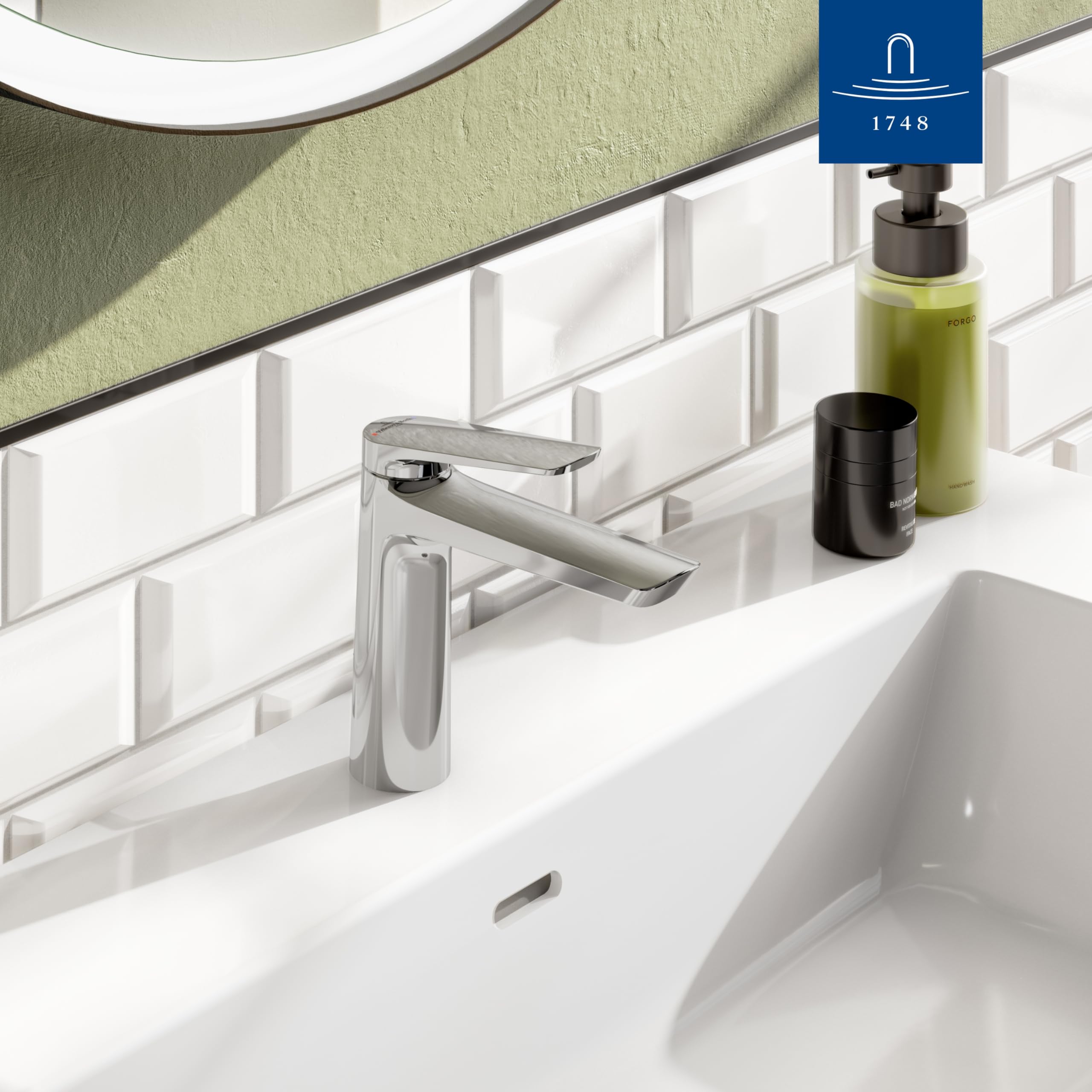 Villeroy & Boch Oasis grifo de lavabo sin mecanismo de desagüe - Grifo de bajo consumo con cartucho cerámico - Grifo de baño - Altura de caño de 114 mm - Grifo redondo cromado | Sin residuos emergentes, ahorro de agua, cartucho de cerámica, diseño redondo