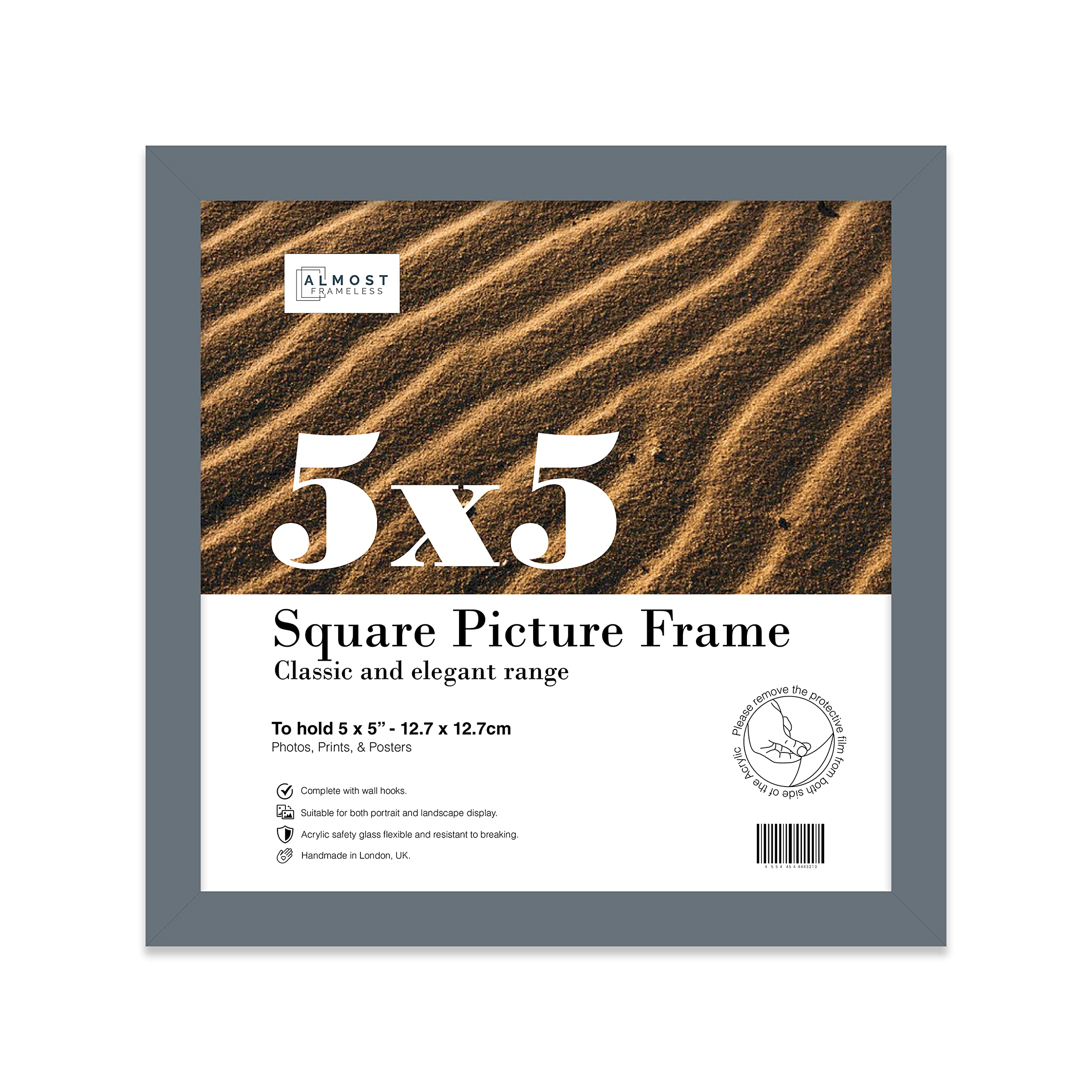 5x5 Inch Grey Square Thin Photo Frame Wall Mountable and Freestanding Thin Picture Frame Standard Square Photograph Size, 5" X 5"(12.7 X 12.7cm)