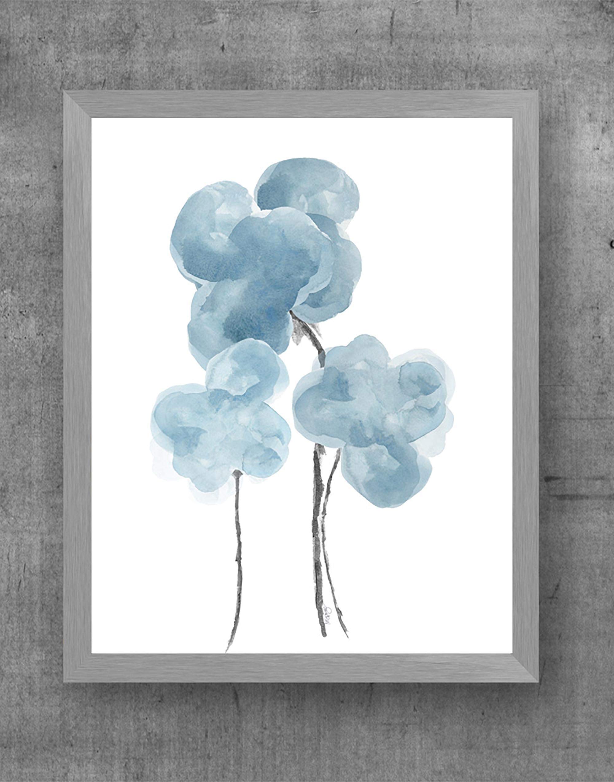Amazon.com: Dusty Blue Gray Wall Decor, Set of 3 Flower Prints
