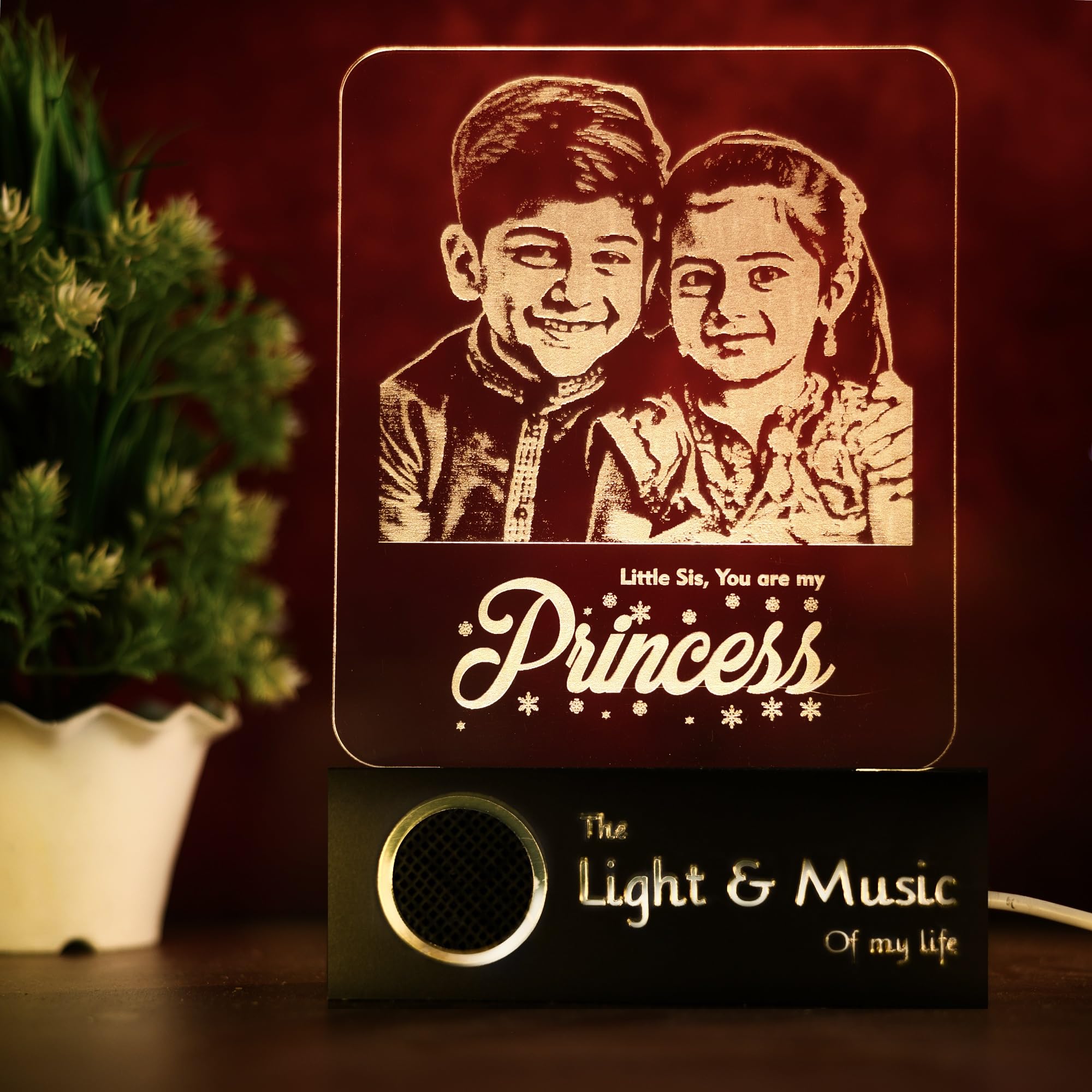 ZOCI VOCI Rakshabandhan Gift for Sister, Cousin Or Sibling Acrylic Personalized Engraved LED Photo Lamp - | Unique Rakhi Gift for Brother (Princess Photo Lamp, Lamp + BT Speaker)