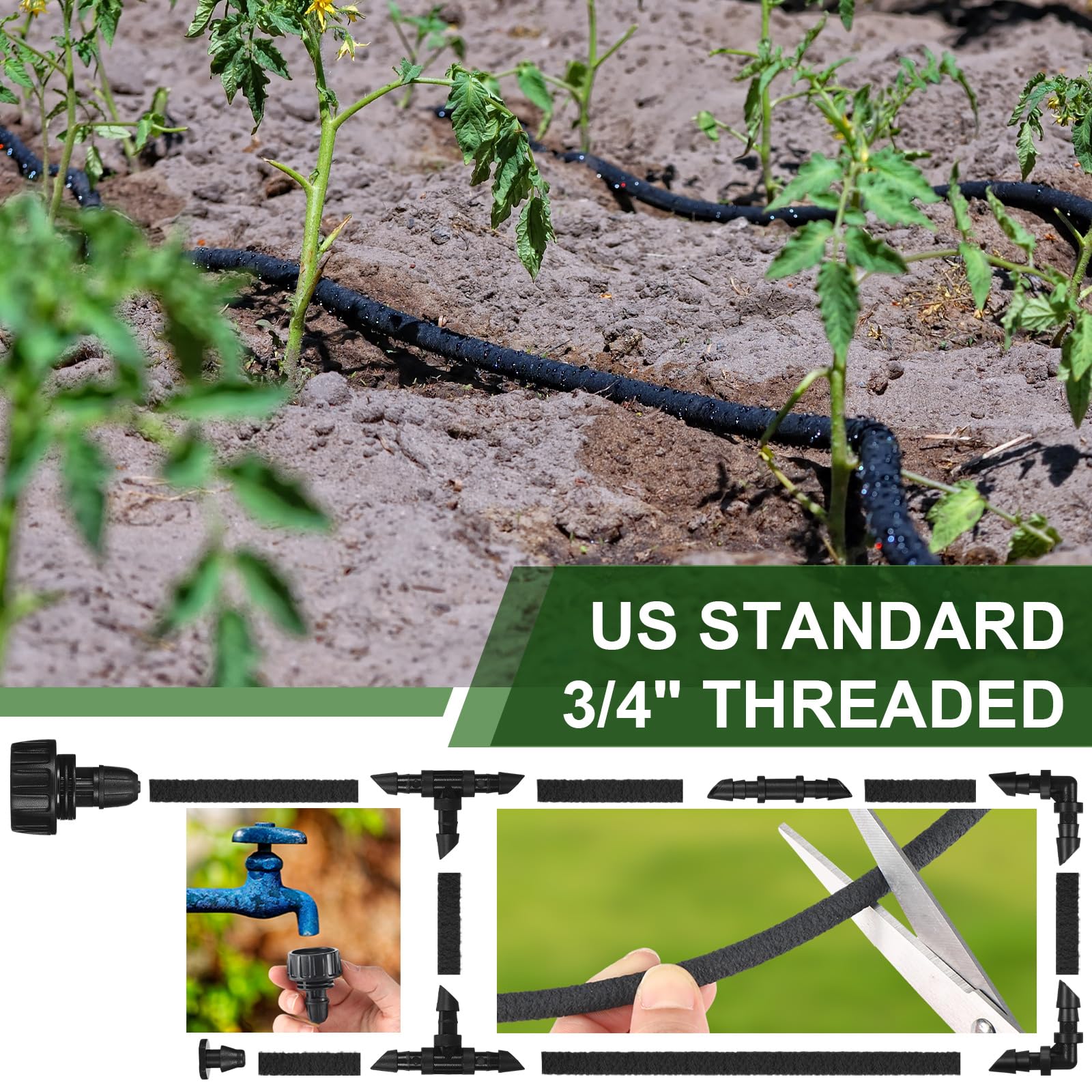Kit di irrigazione a goccia da 1/4 di pollice Tubo per irrigazione a goccia da 61 m 1/4 di pollice Tubo per irrigazione a goccia da 30,5 m con vari accessori Sistema di irrigazione a goccia