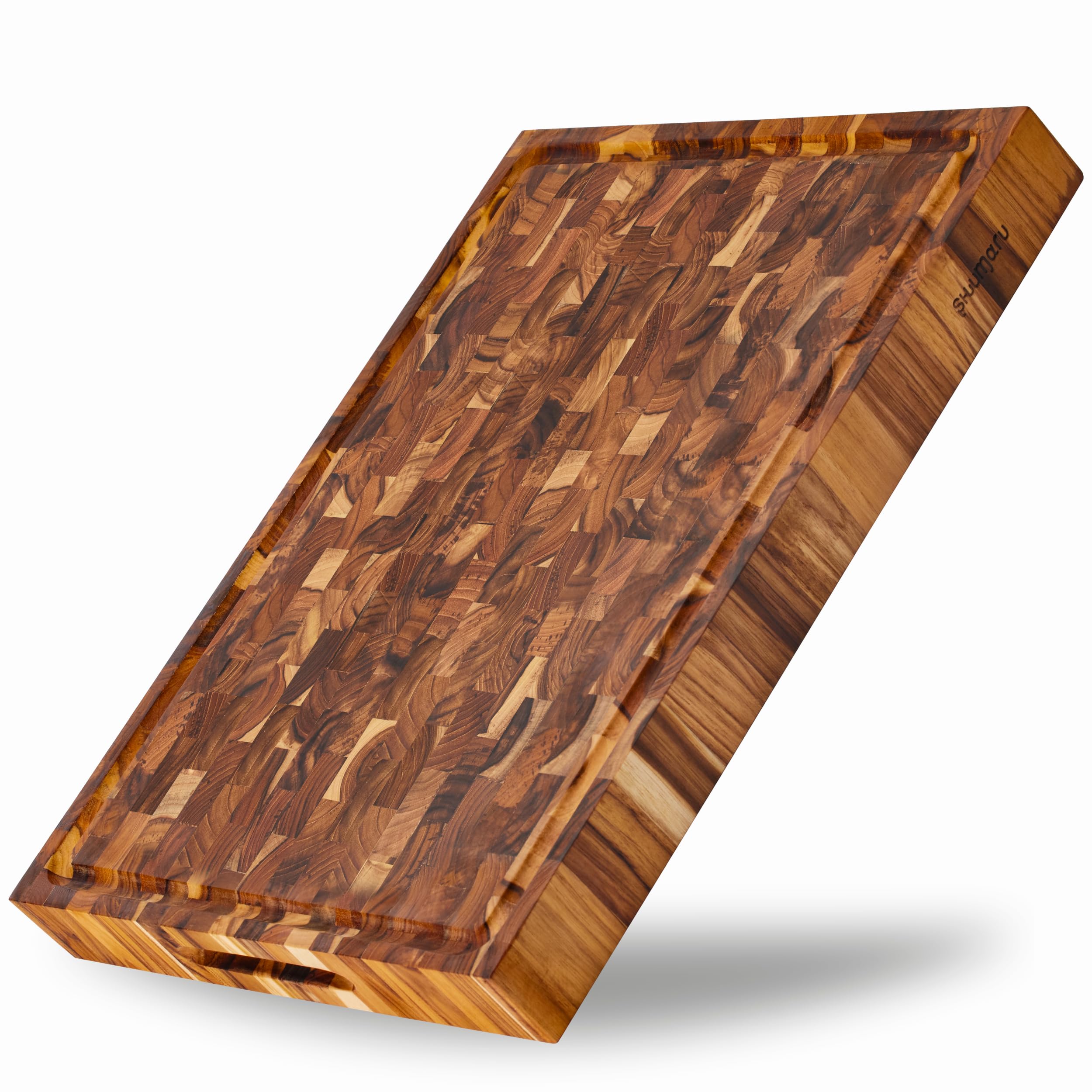 Shumaru California, Extra Large End-Grain Butcher Block Cutting Board - [2-Inch Thick] 20" x 15" Made of Premium Teak Wood