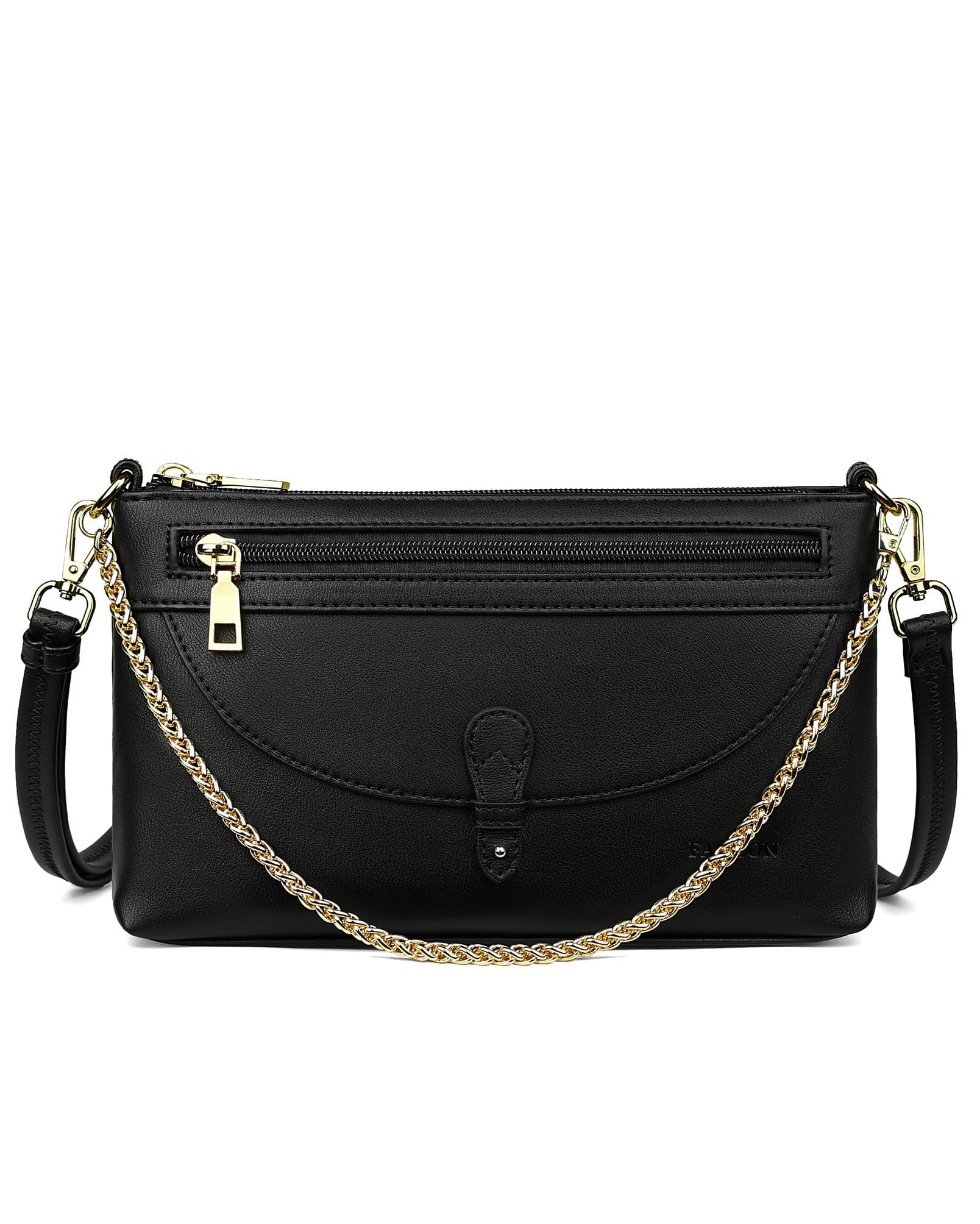 FADEON Wristlet Clutch Purses for Women,Vegan Leather Crossbody Bags Designer Women Wallet Purse with Chain Strap Black
