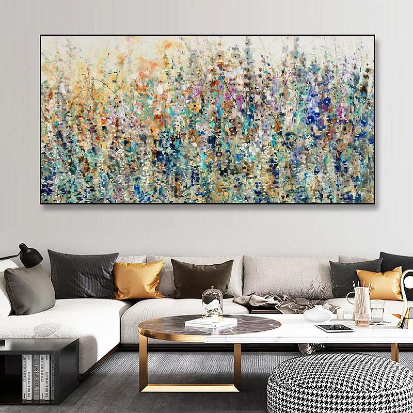 18meng Art Abstrakt Bilder 140x80 cm Bunt Blumen Modern Leinwandbild Groß XXL Wohnzimmer Schlafzimmer Wandbild Kunstdruck Wandbilder Canvas Desing Wand Bild auf Leinwand Aufhängefertig