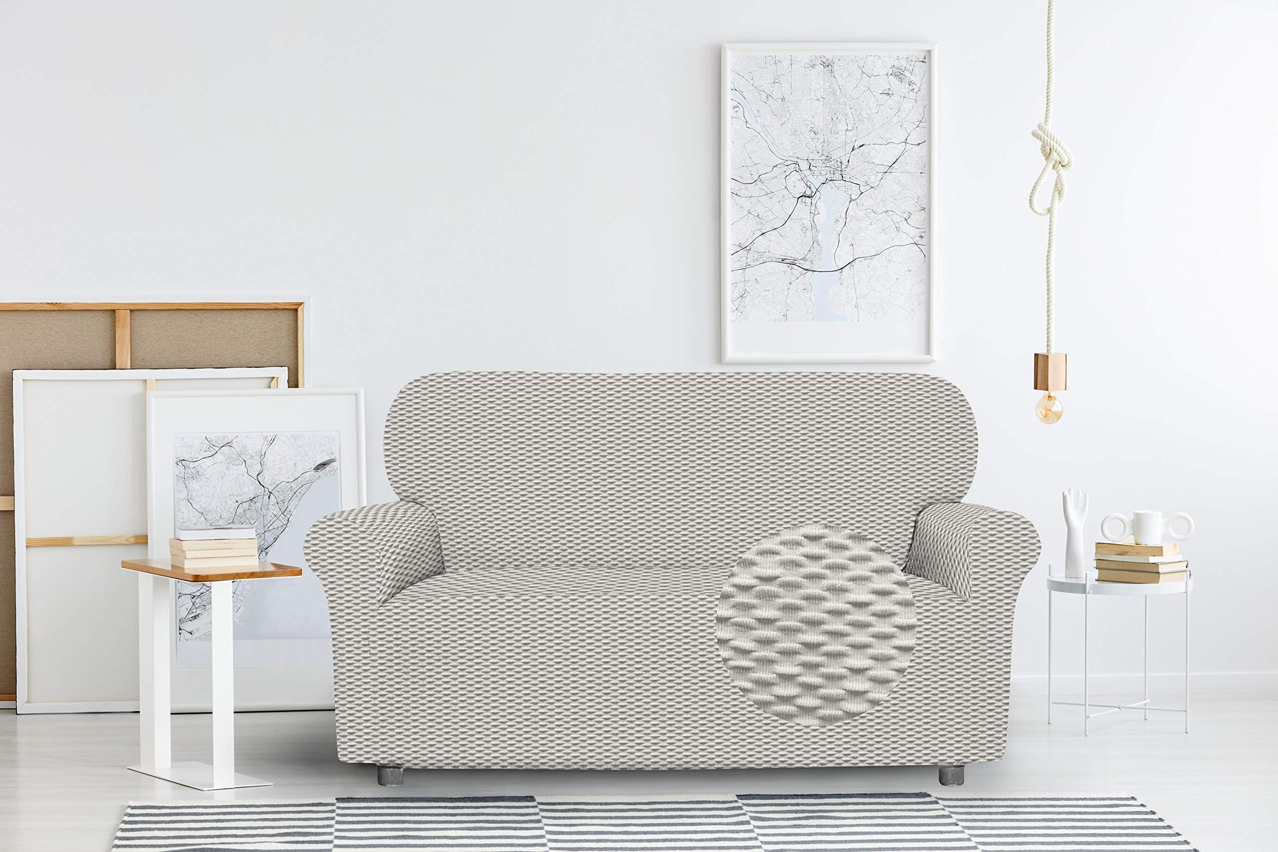 Copridivano FASHIONABLE Estensibile da 170 a 230 cm – Salvadivano Elasticizzato in Poliestere, Cotone ed Elastan, Protezione Divano 3 Posti - PANNA