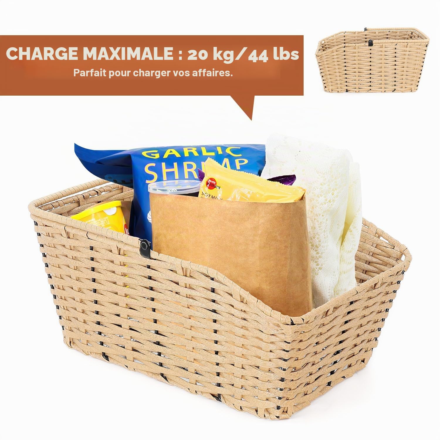 ANZOME Panier de vélo arrière avec housse étanche et panier à bagages - Grand porte-bagages - Panier pour l'arrière - Accessoires de vélo - En polyrotin