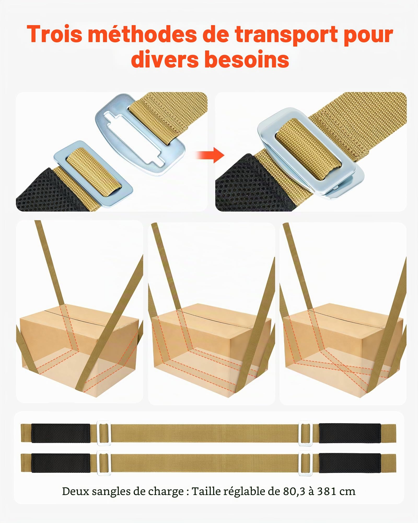 VEVOR Sangle de Déménagement Levage Manutention Meubles 453,6 kg pour 2 Personnes avec 2 Bandoulières 2 Sangles de Charge Réglables 204-380 cm, pour Déplacer Meubles Appareils Électroménagers Matelas
