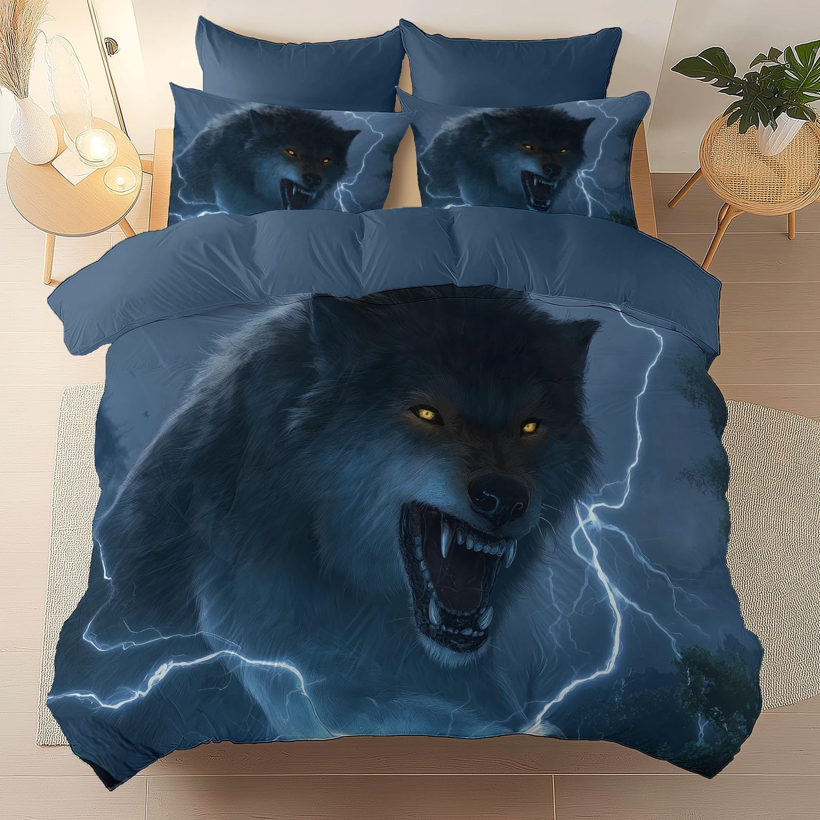 Housse de couette 240 x 260 cm 3 pièces gris microfibre loup