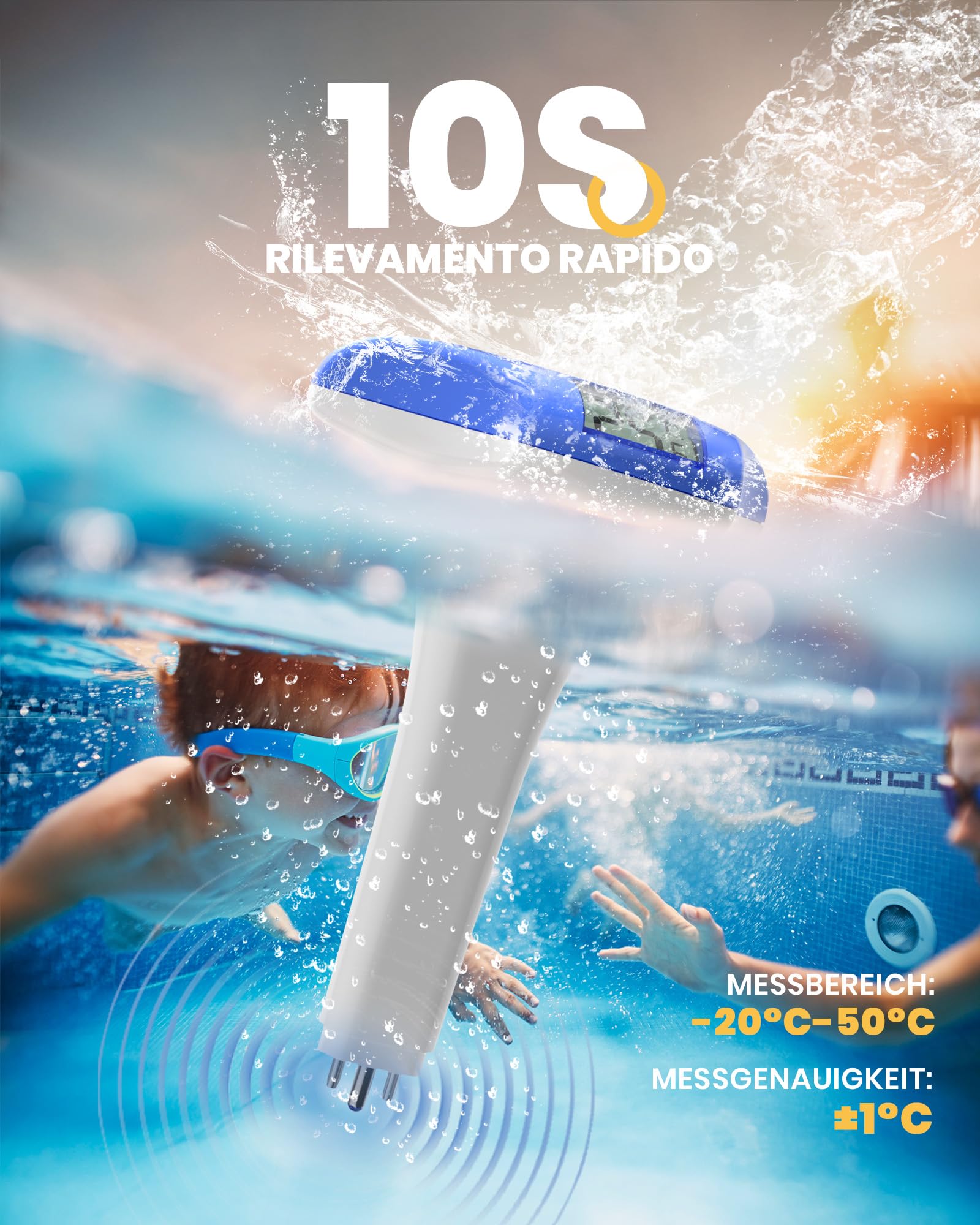 BALDR Pool Thermometer -Solarbetriebenes Schwimmthermometer, Nie wieder Batteriewechsel, IPX8 wasserdicht, mit Großem LCD-Display, Perfekt für Pool, Eisbad & Whirlpool