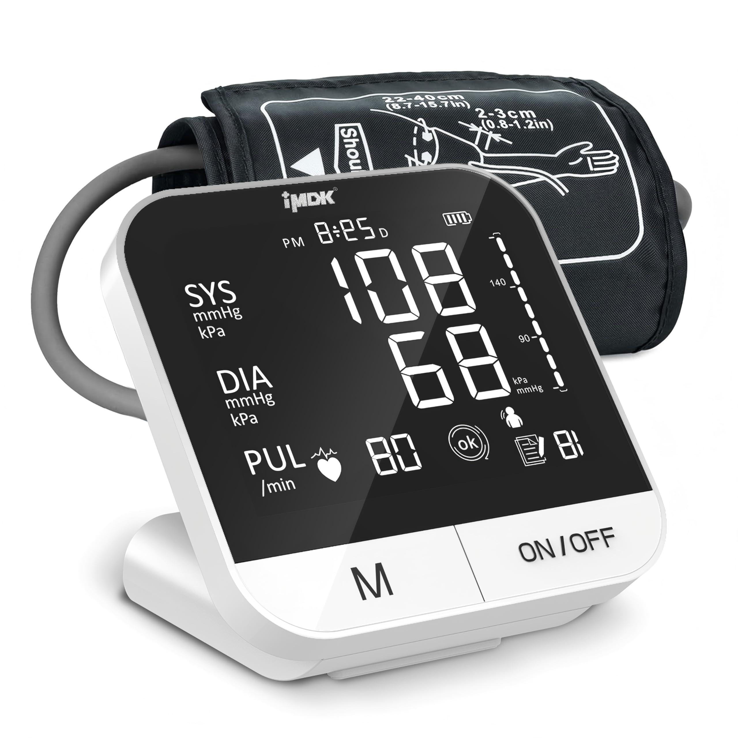 IMDK Blood Pressure Monitors, FoviFlxy Upper Arm for Home Use Machine with BP Monitoring, Cuff 22-42cm, Black