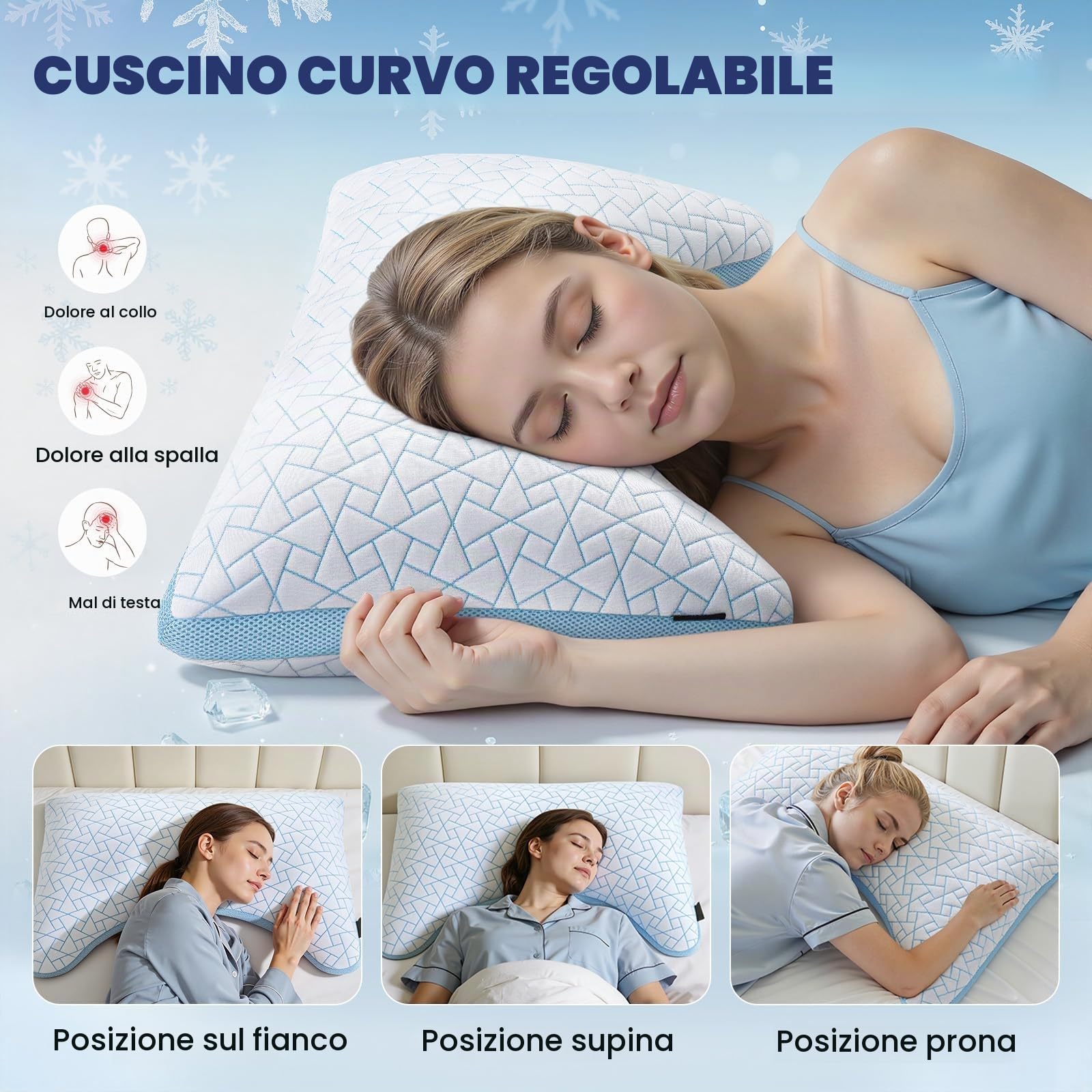 A-Pce Cuscino Memory Foam Regolabile, con Supporto Collo, Misura Queen*2 | Curva Ergonomica, Altezza/Fermezza Regolabile, Rivestimento Reversibile Lavabile, Lato Bambù & Lato Fresco, OEKO-TEX