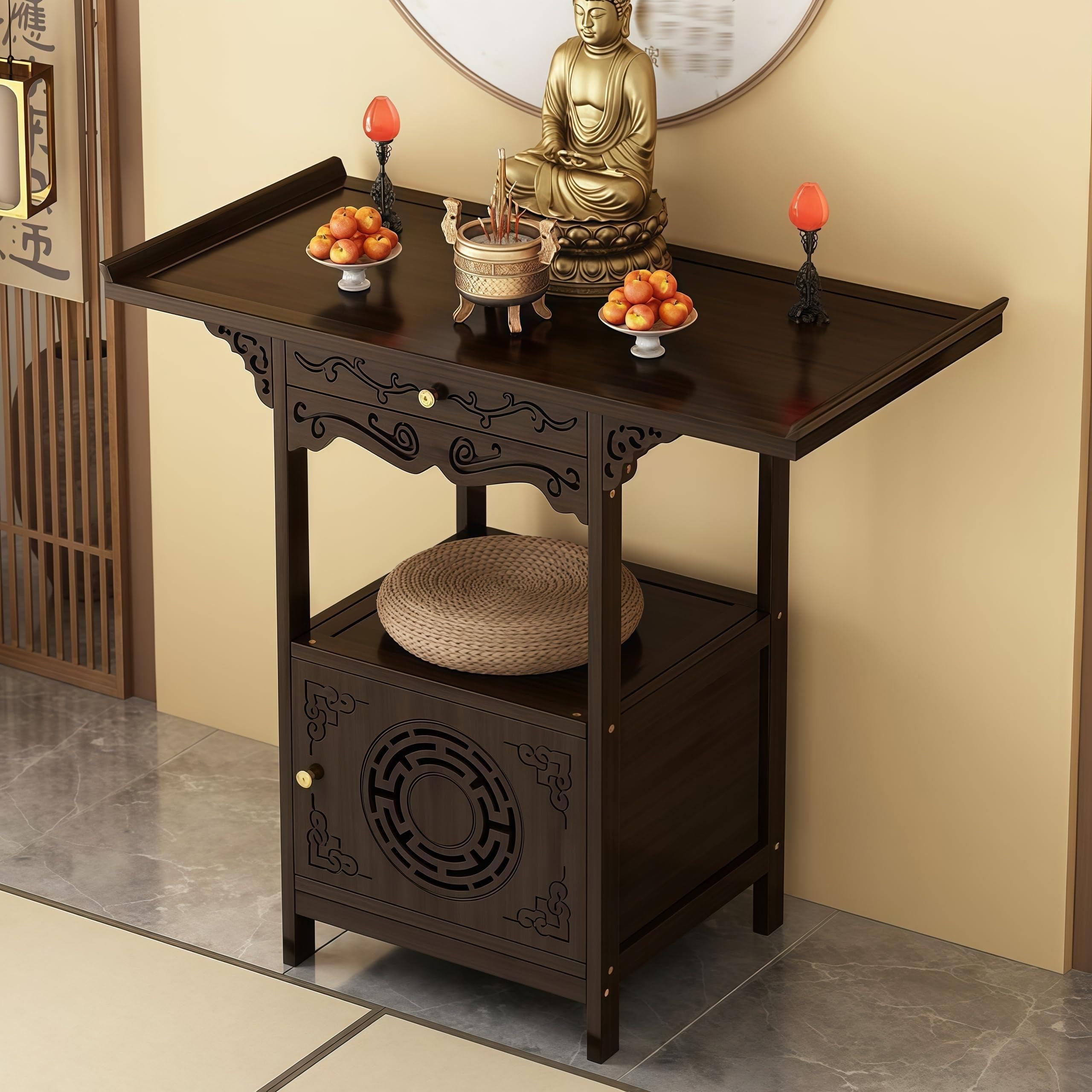 Mesa De Altar Con Almacenamiento, Gabinete De Santuario Moderno Con Puerta