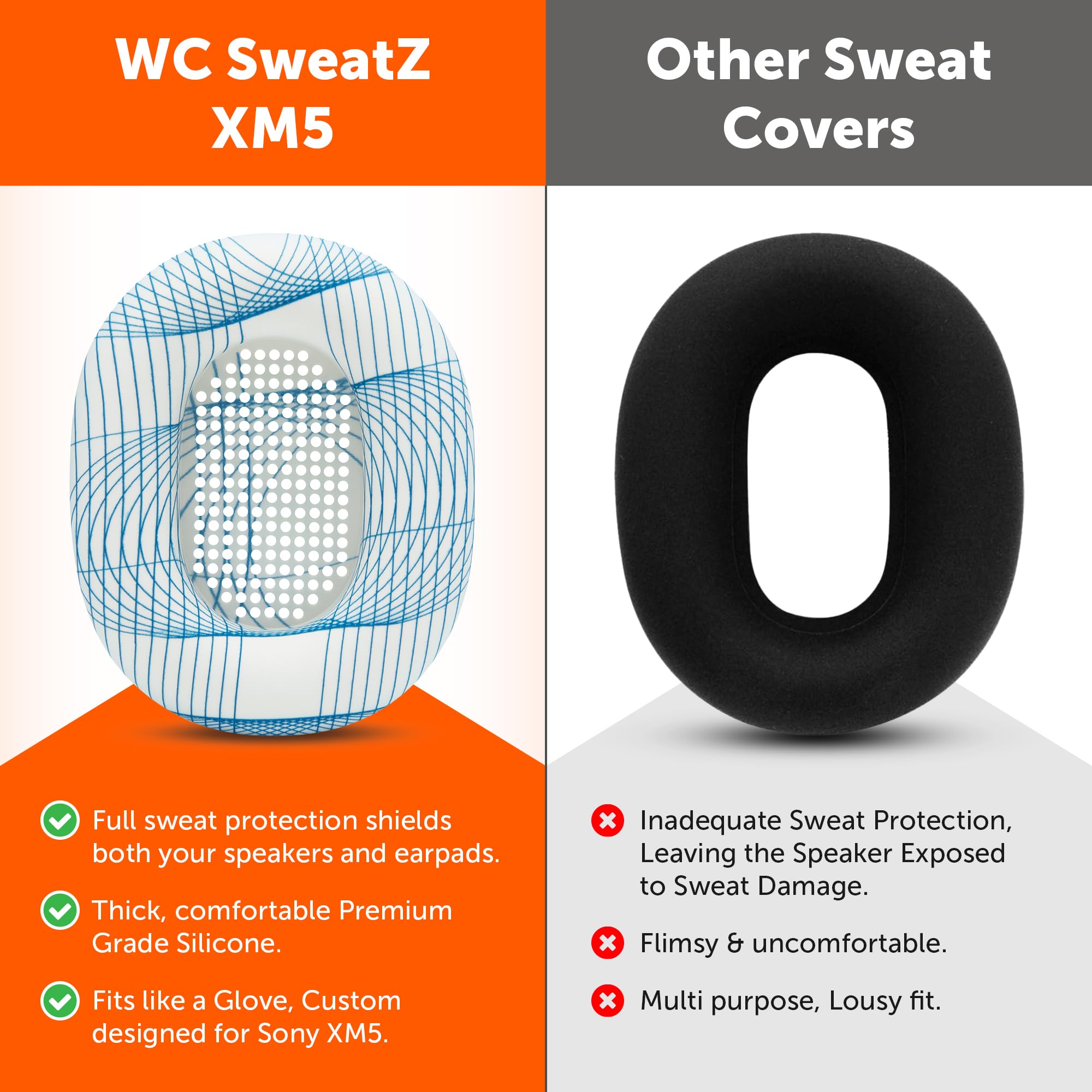 Wicked Cushions Earpads & Sweat Covers For Sony WH1000XM5 Headphones - Blue