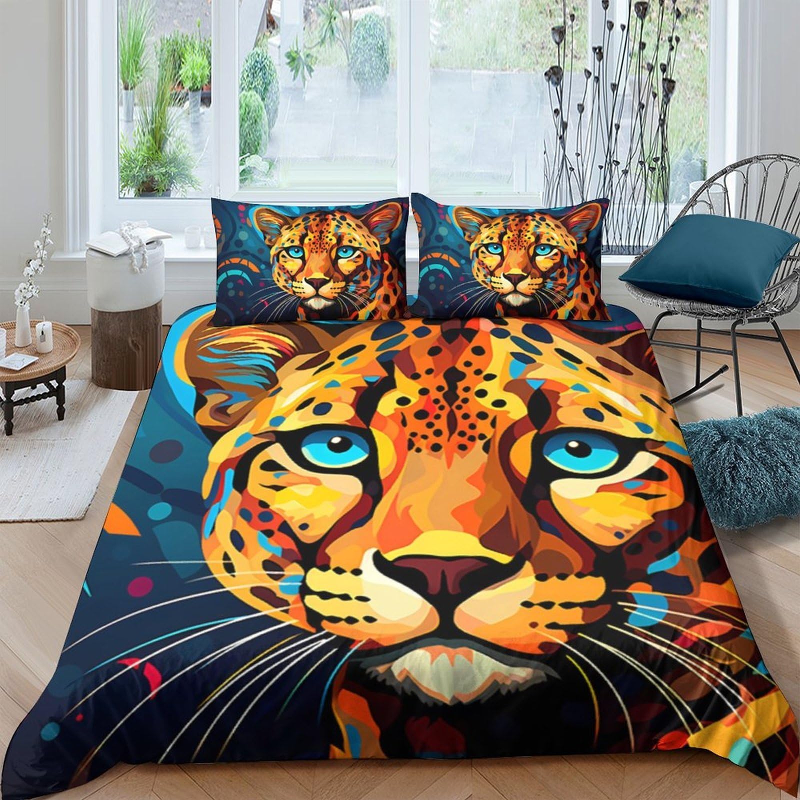 Ctjqhvkz Style-7 3D Printed Leopard Art Fitted Sheet Microfiber Soft Breathable Cheetah Pattern Bed Cover For Bedroom Dorm Decor Single（135X200cm）