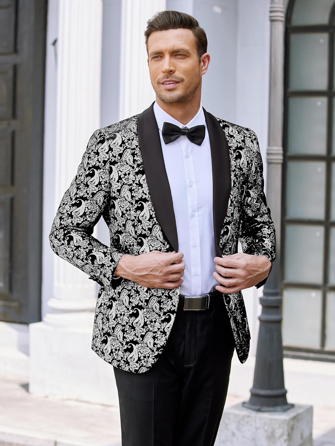 COOFANDY Men's Floral Tuxedo Jacket Jacquard Suit Jacket Slim Fit Blazer for Wedding, Prom, Dinner - Image 2