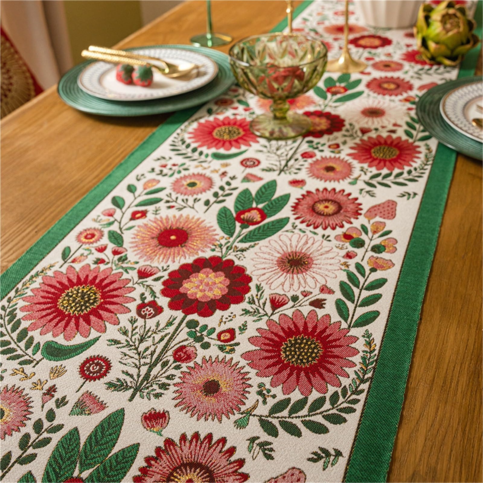 FYDZ Ethnische gewebte Jacquard-Tischflagge: Vintage-Tischflagge, leichtes Luxus-Blumen-Design, perfekt als Heimdekoration und Geschenk (Motley-B, 35 x 200 cm)