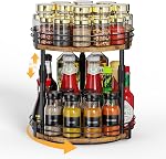 Lazy-Susan-Organizer-Spice-Rack, 2-Tier Rotating Spice Organizer For Kitchen-Cabinet-Countertop-Pantry, Turntable Seasoning Holder Storage Shelf With Adjustable Height