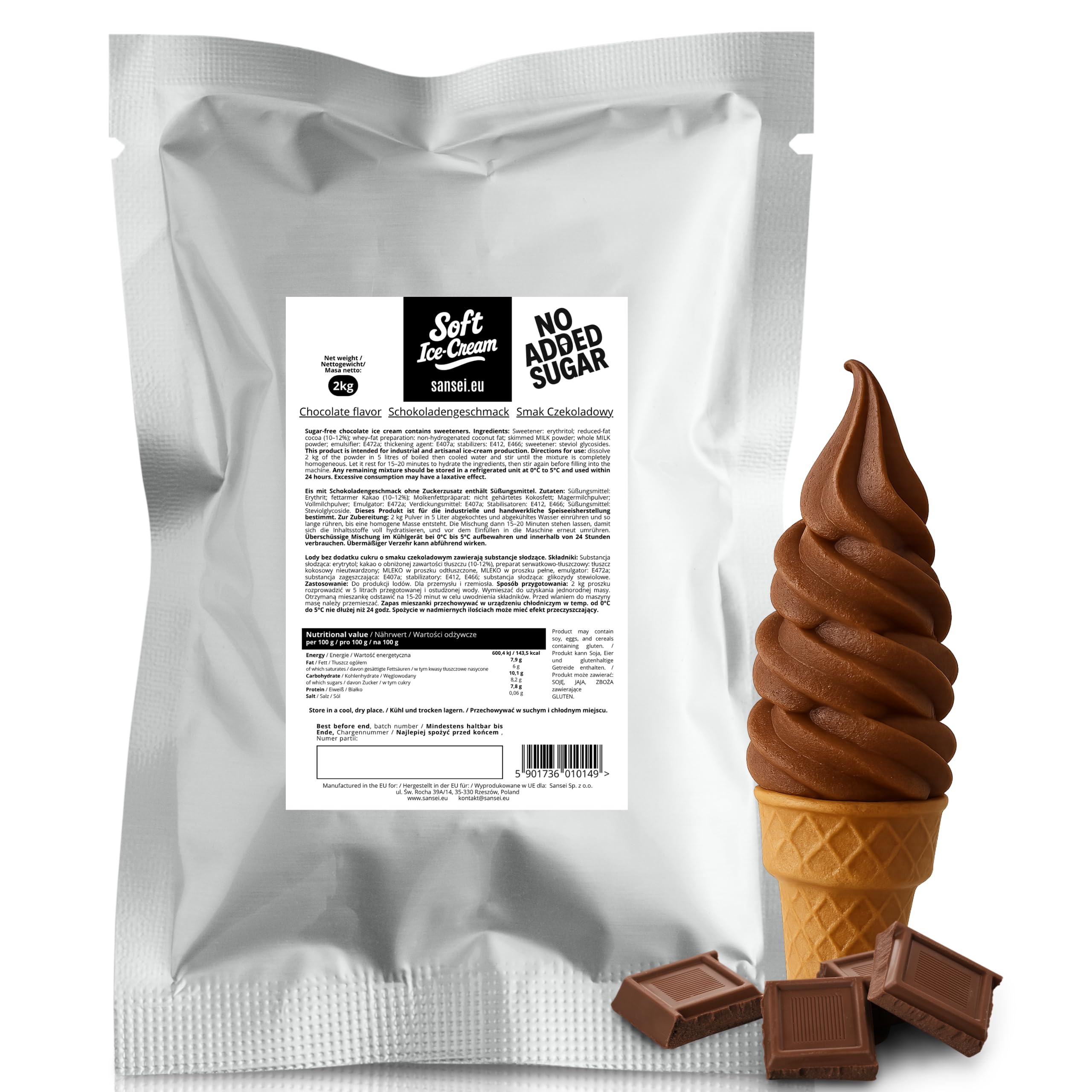 Sansei Soft-Eis Pulver Ohne Zuckerzusatz Kakao 2kg